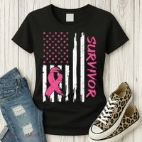 Breast Cancer Survivor American Flag Breast Cancer Awareness Women's T-Shirt thumb 3