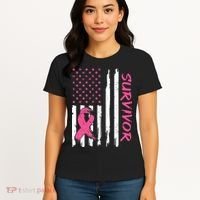 Breast Cancer Survivor American Flag Breast Cancer Awareness Women's T-Shirt thumb 4