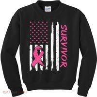 Breast Cancer Survivor American Flag Breast Cancer Awareness Kids Sweatshirt thumb 0