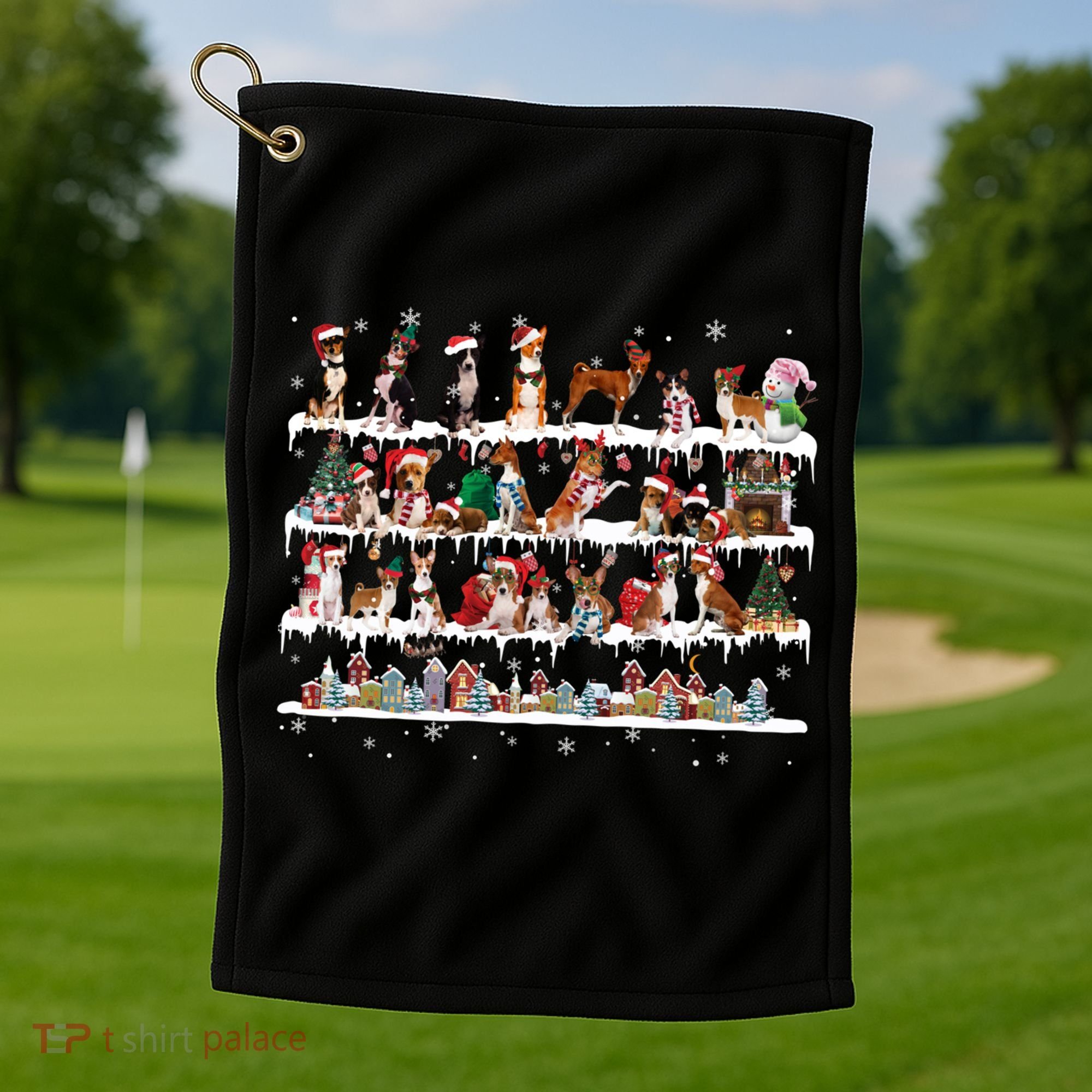Basenji Christmas Snow Layers Santa Dog Ugly Xmas Gift Golf Towel