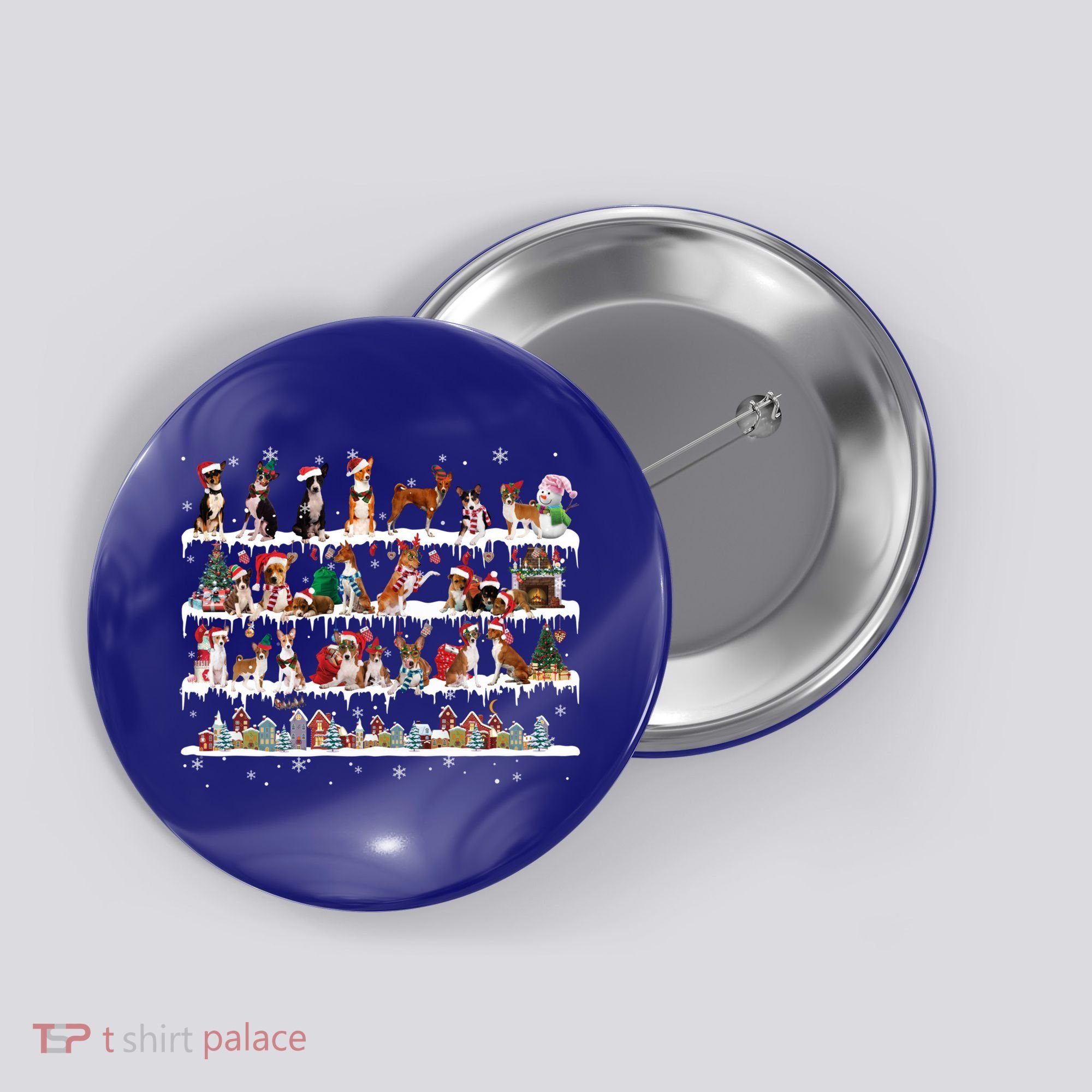 Basenji Christmas Snow Layers Santa Dog Ugly Xmas Gift Button