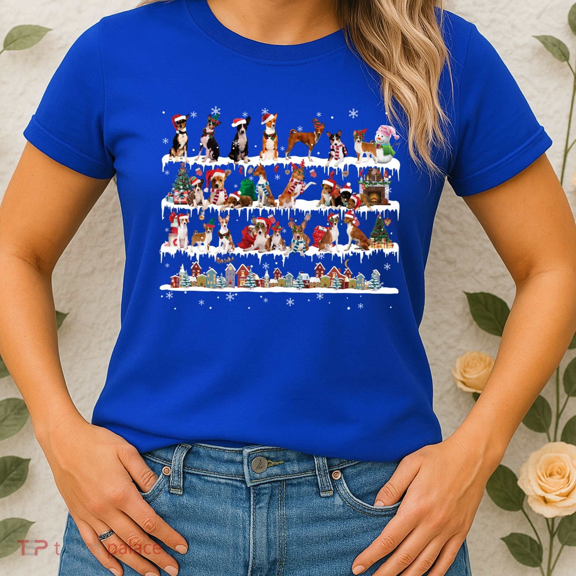 Basenji Christmas Snow Layers Santa Dog Ugly Xmas Gift Women's T-Shirt
