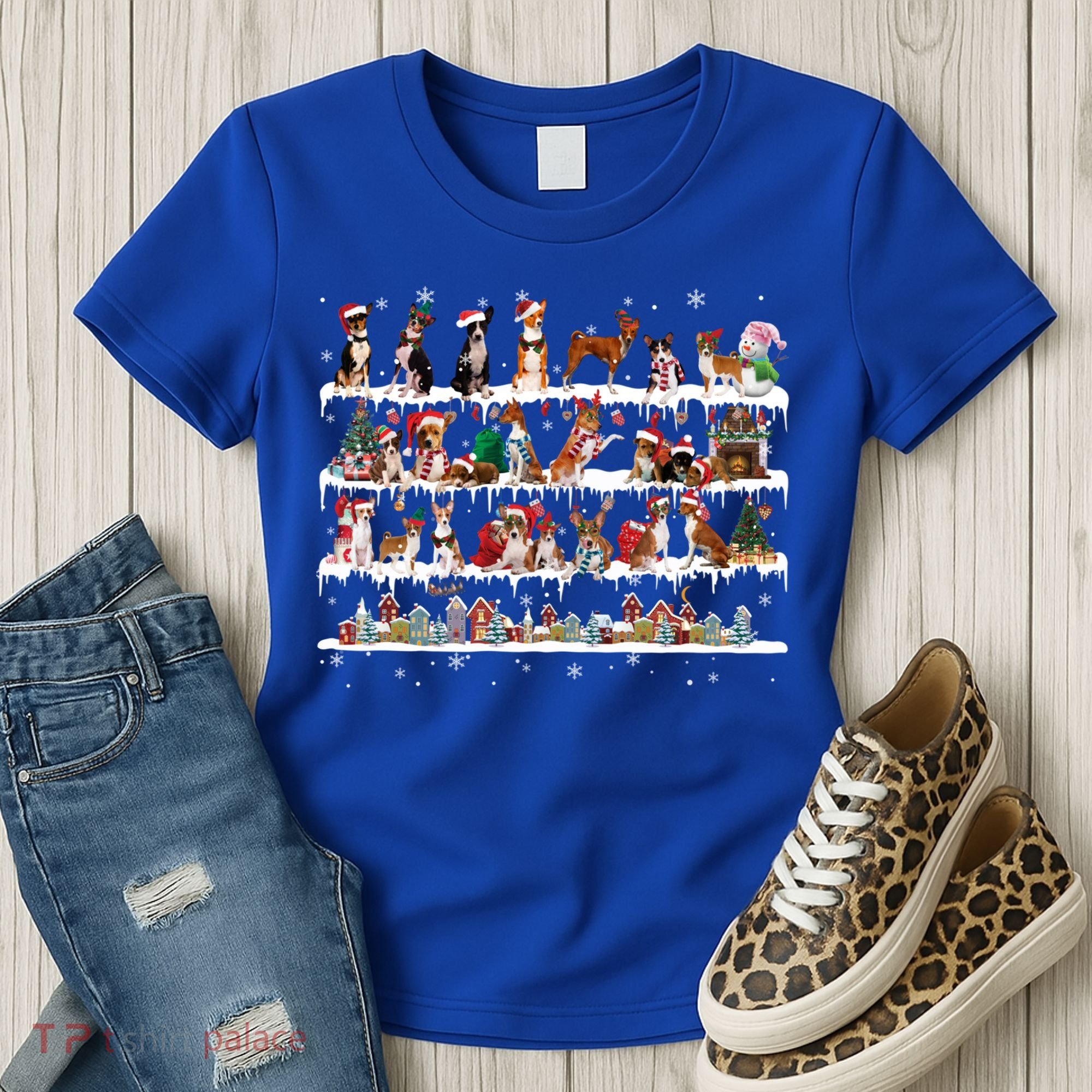 Basenji Christmas Snow Layers Santa Dog Ugly Xmas Gift Women's T-Shirt
