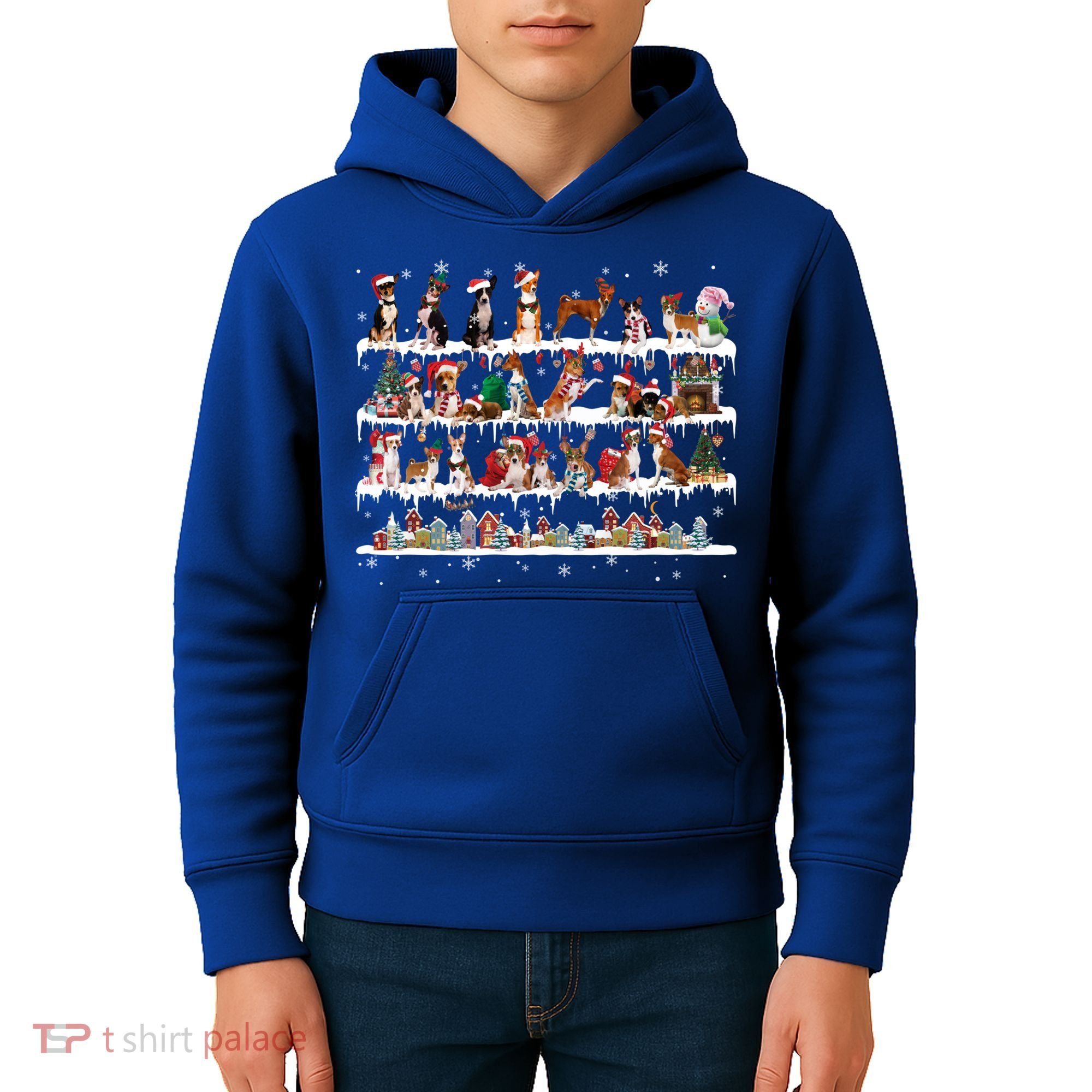 Basenji Christmas Snow Layers Santa Dog Ugly Xmas Gift Kids Hoodie