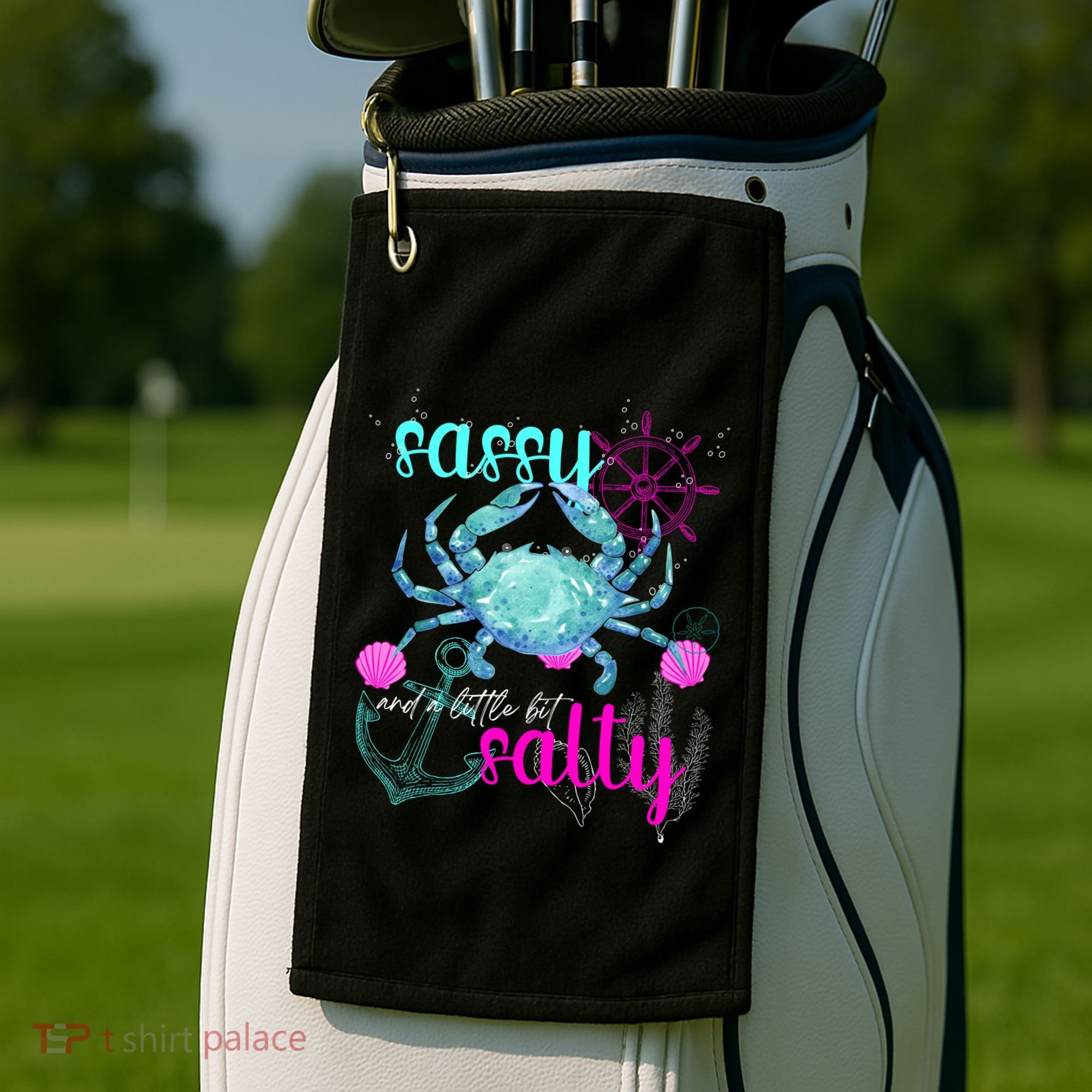 Blue Crab Sassy And Salty Attitude Sweet Southern Prep Gear Gift Golf Towel