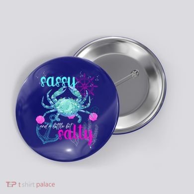 Blue Crab Sassy And Salty Attitude Sweet Southern Prep Gear Gift Button