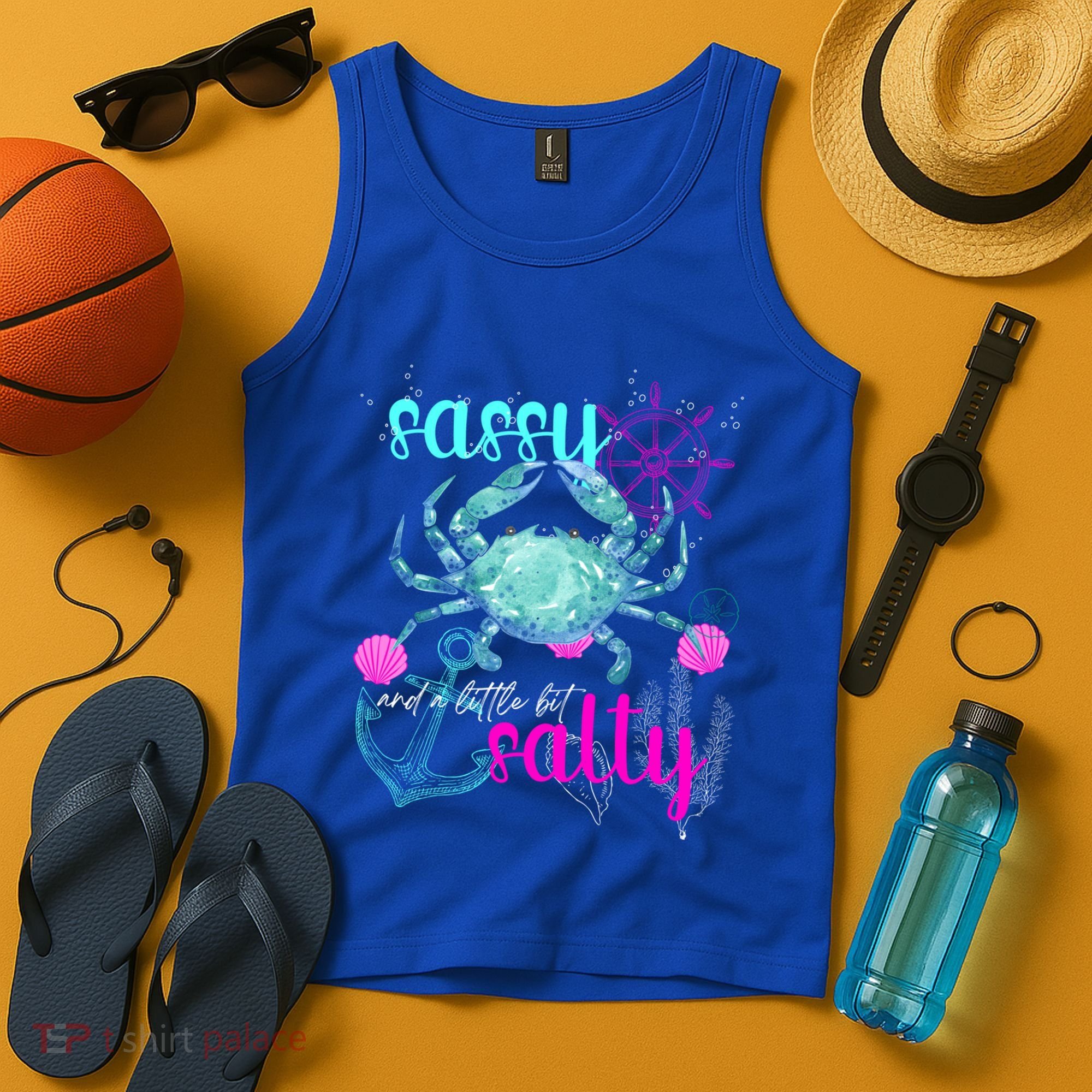 Blue Crab Sassy And Salty Attitude Sweet Southern Prep Gear Gift Tank Top