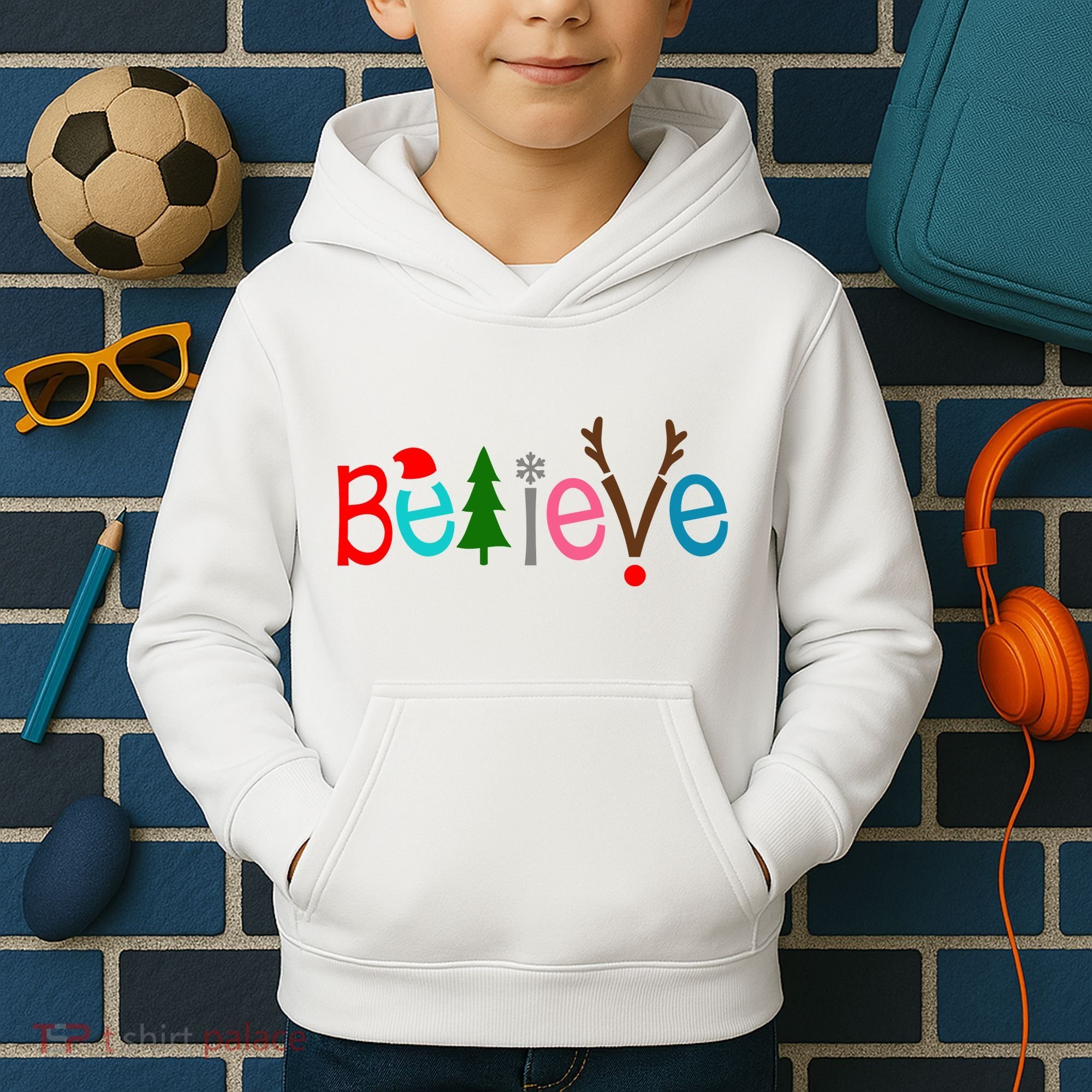 Believe Christmas Spirit Festive Kids Hoodie