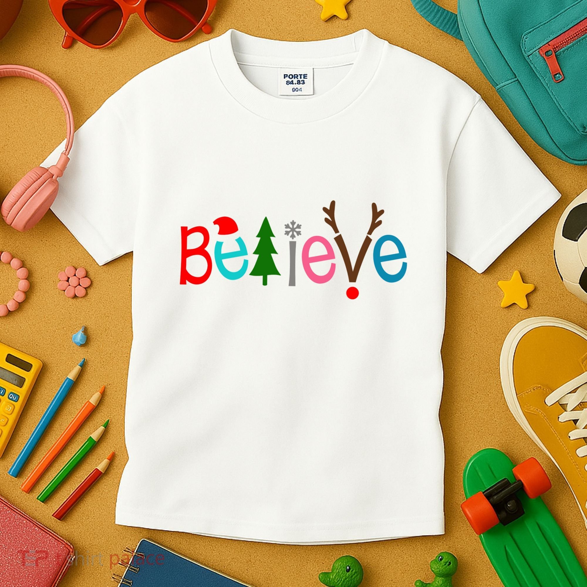 Believe Christmas Spirit Festive Kids T-Shirt