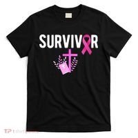 Breast Cancer Survivor Ribbon Faith Cross Christian T-Shirt thumb 0
