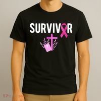 Breast Cancer Survivor Ribbon Faith Cross Christian T-Shirt thumb 3
