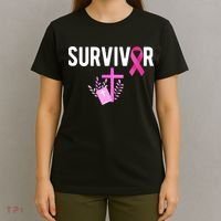 Breast Cancer Survivor Ribbon Faith Cross Christian T-Shirt thumb 4