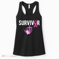 Breast Cancer Survivor Ribbon Faith Cross Christian Women's Tank Top thumb 0