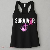 Breast Cancer Survivor Ribbon Faith Cross Christian Women's Tank Top thumb 3