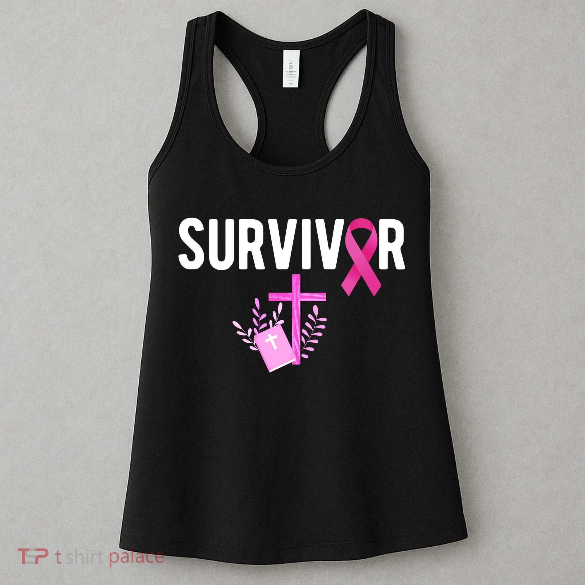 Breast Cancer Survivor Ribbon Faith Cross Christian Women's Tank Top