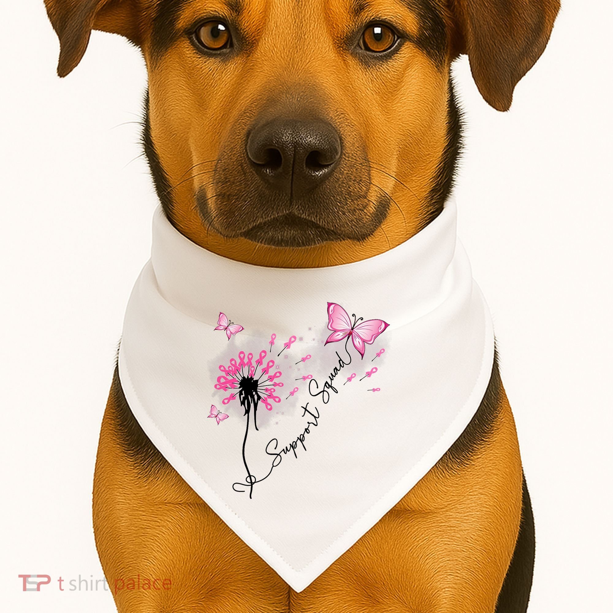 Breast Cancer Support Squad Pink Ribbon Warrior USA-Made Doggie Bandana