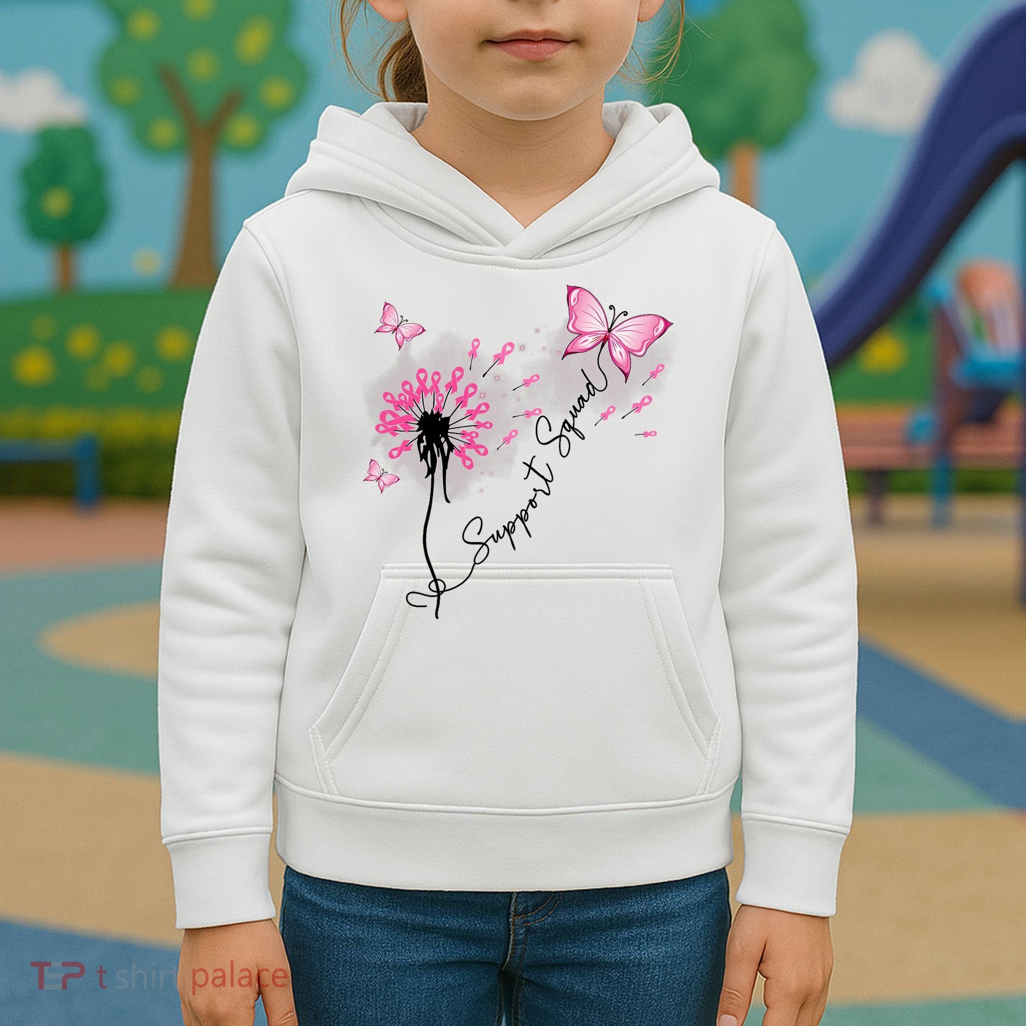 Breast Cancer Support Squad Pink Ribbon Warrior Kids Hoodie