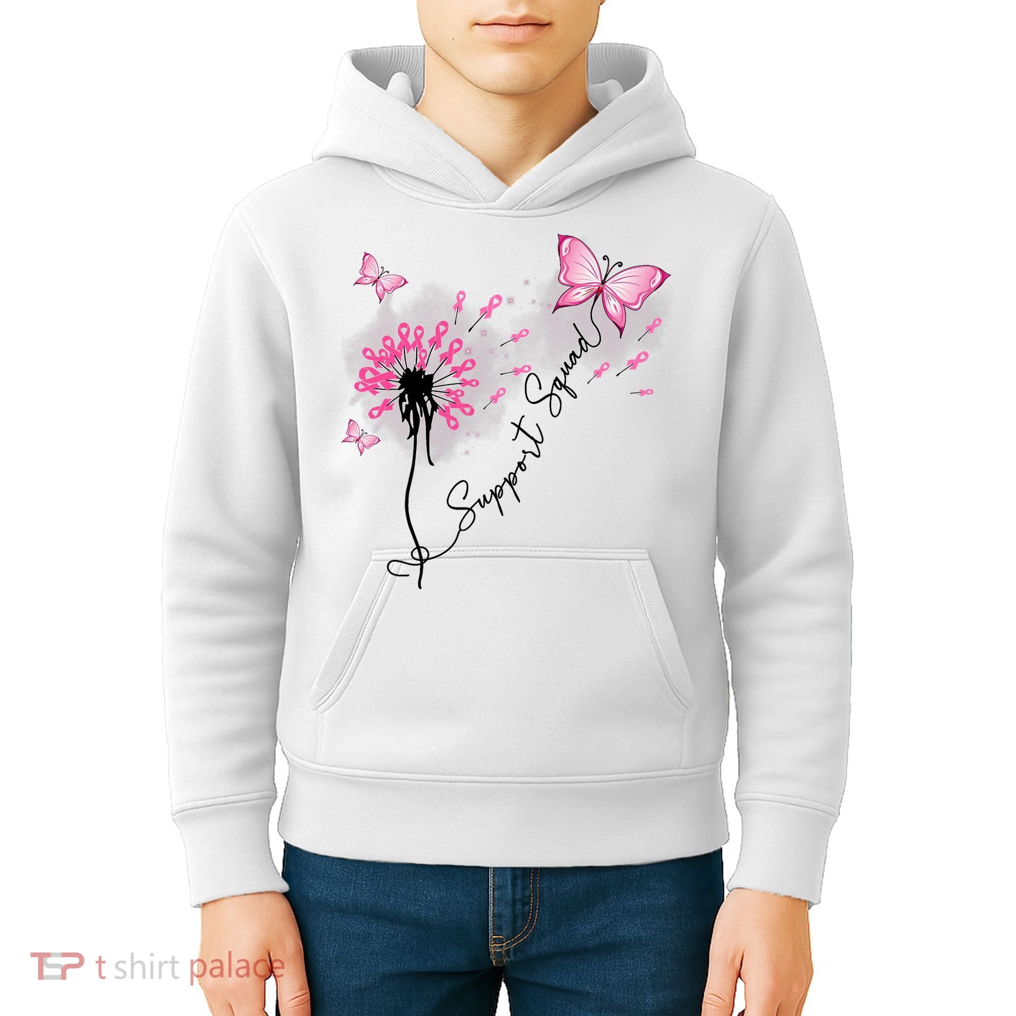Breast Cancer Support Squad Pink Ribbon Warrior Kids Hoodie