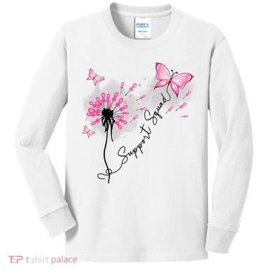 Breast Cancer Support Squad Pink Ribbon Warrior Kids Long Sleeve Shirt