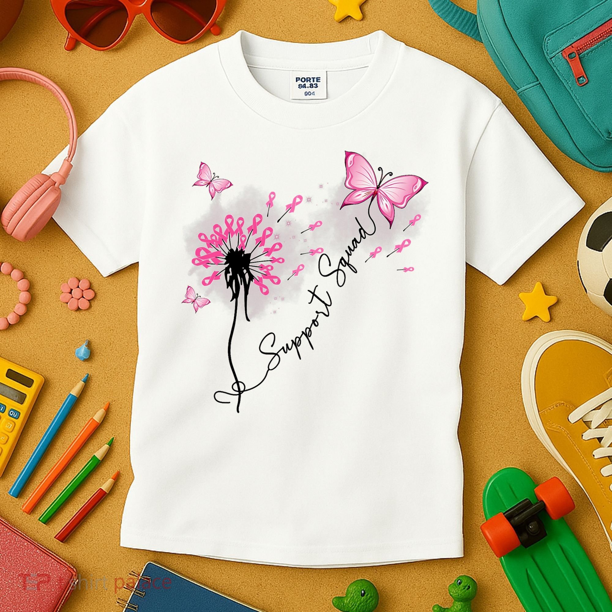 Breast Cancer Support Squad Pink Ribbon Warrior Kids T-Shirt