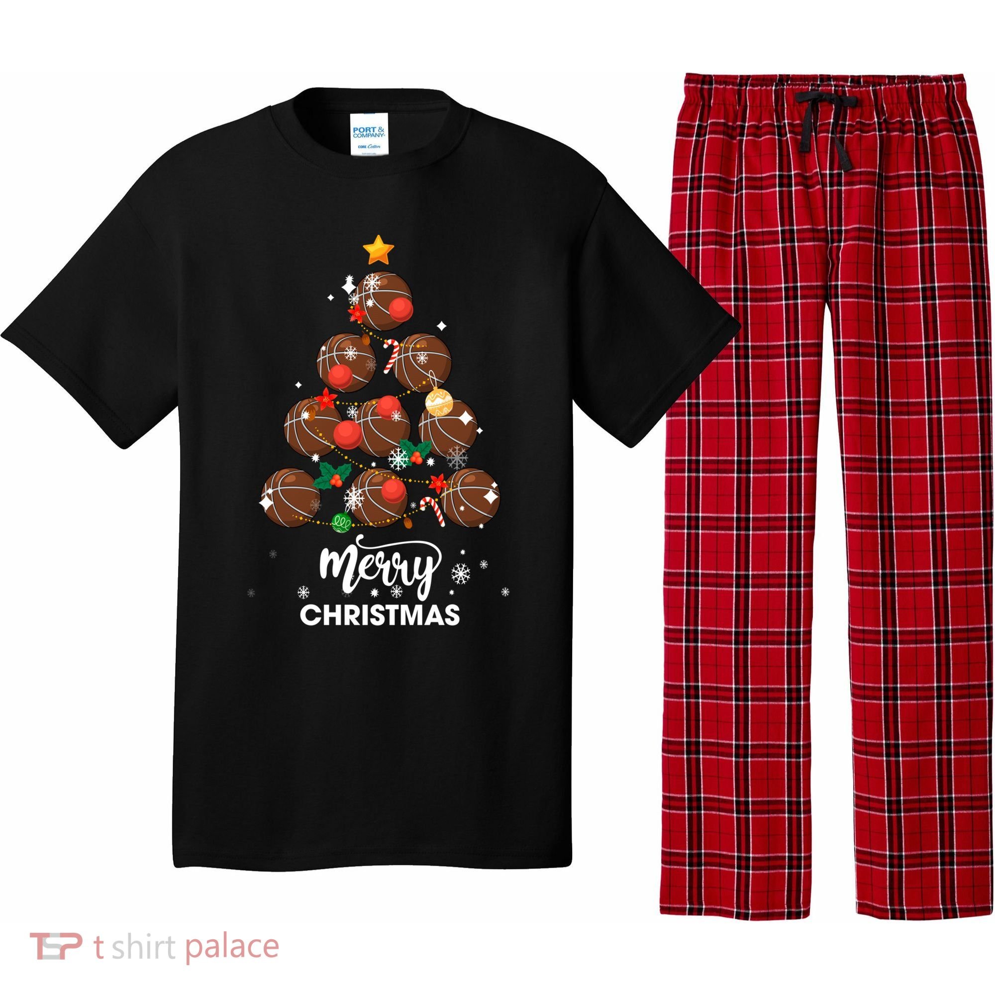 Basketball Christmas Tree Xmas Gift For Basketball Players Gift Pajama Set