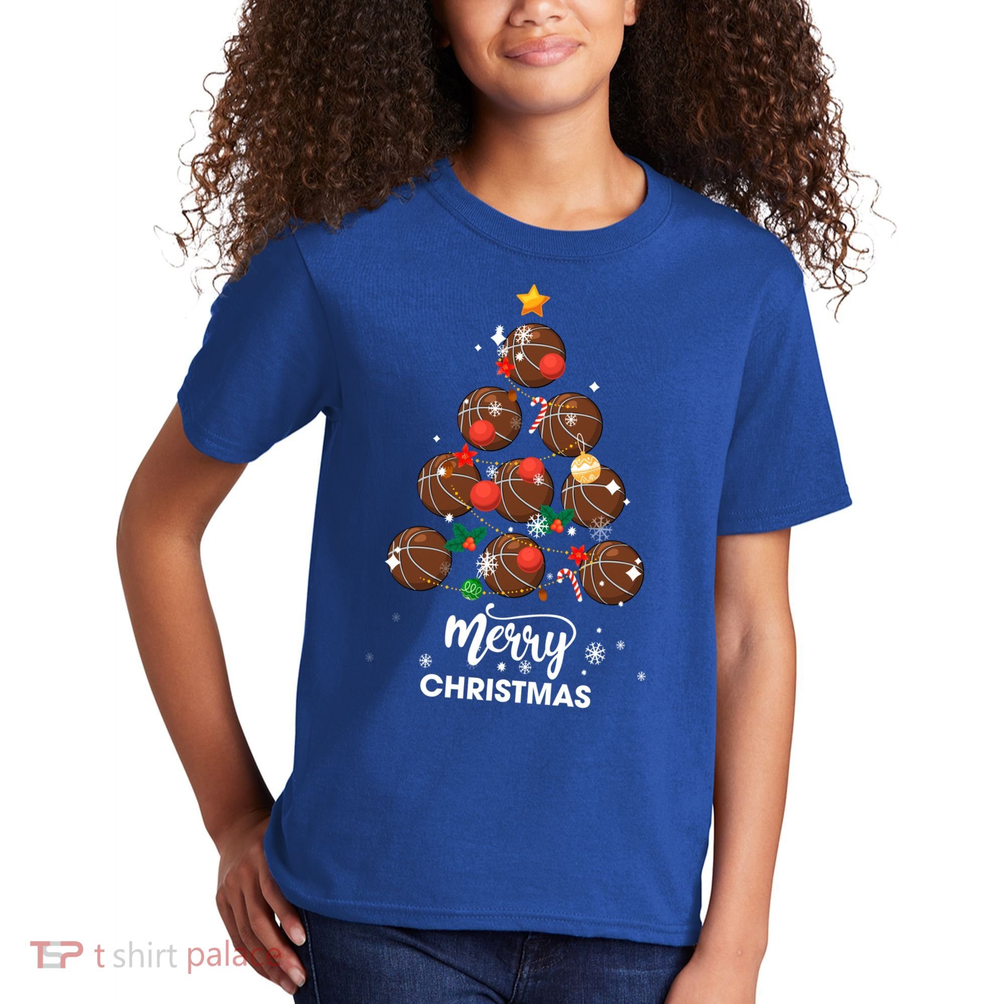 Basketball Christmas Tree Xmas Gift For Basketball Players Gift Kids T-Shirt