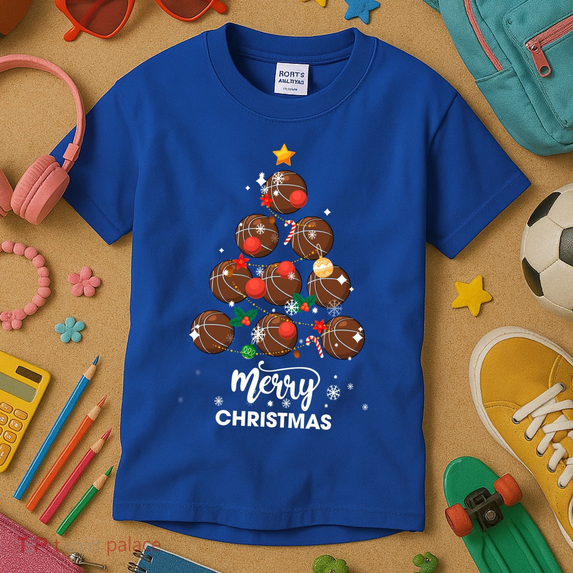 Basketball Christmas Tree Xmas Gift For Basketball Players Gift Kids T-Shirt