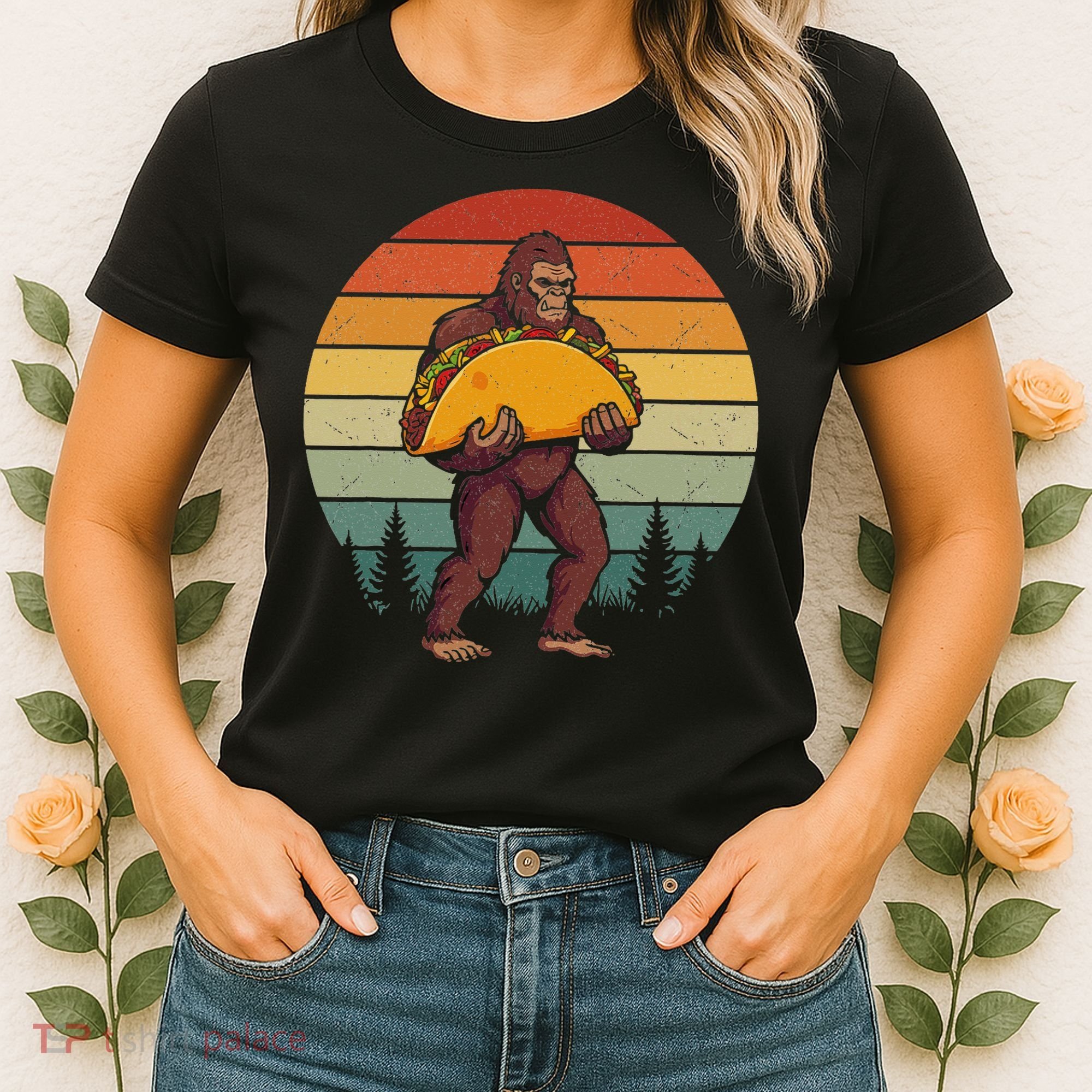 Bigfoot Carrying Taco Funny Cinco De Mayo Sasquatch Women's T-Shirt