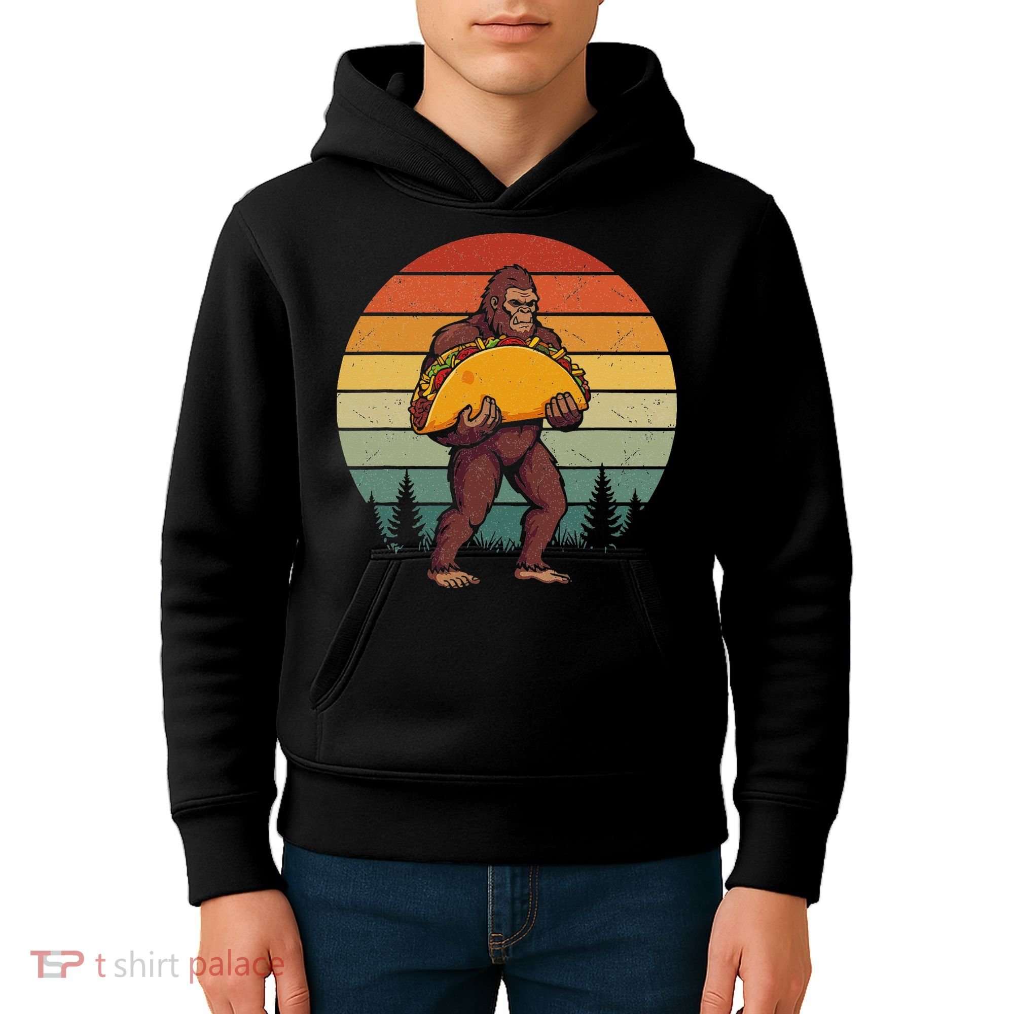 Bigfoot Carrying Taco Funny Cinco De Mayo Sasquatch Kids Hoodie
