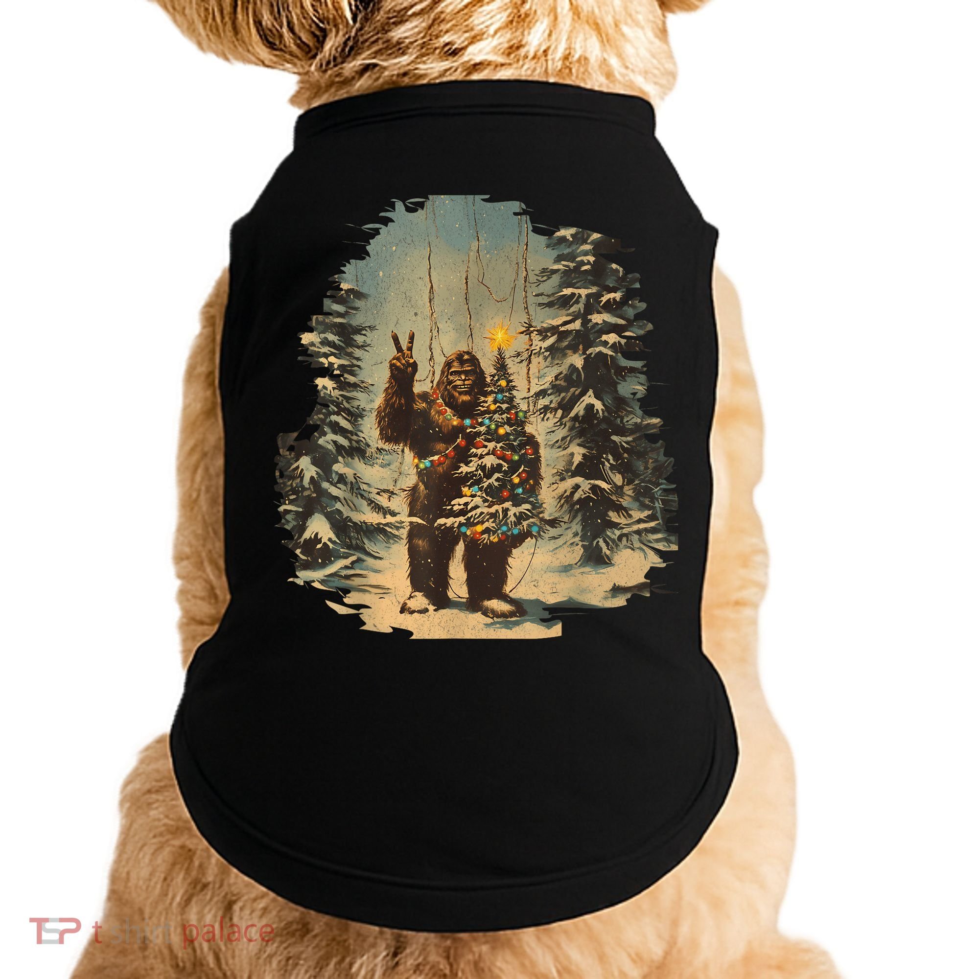 Bigfoot Christmas Tree Lights Tarot Xmas Sasquatch Doggie Tank