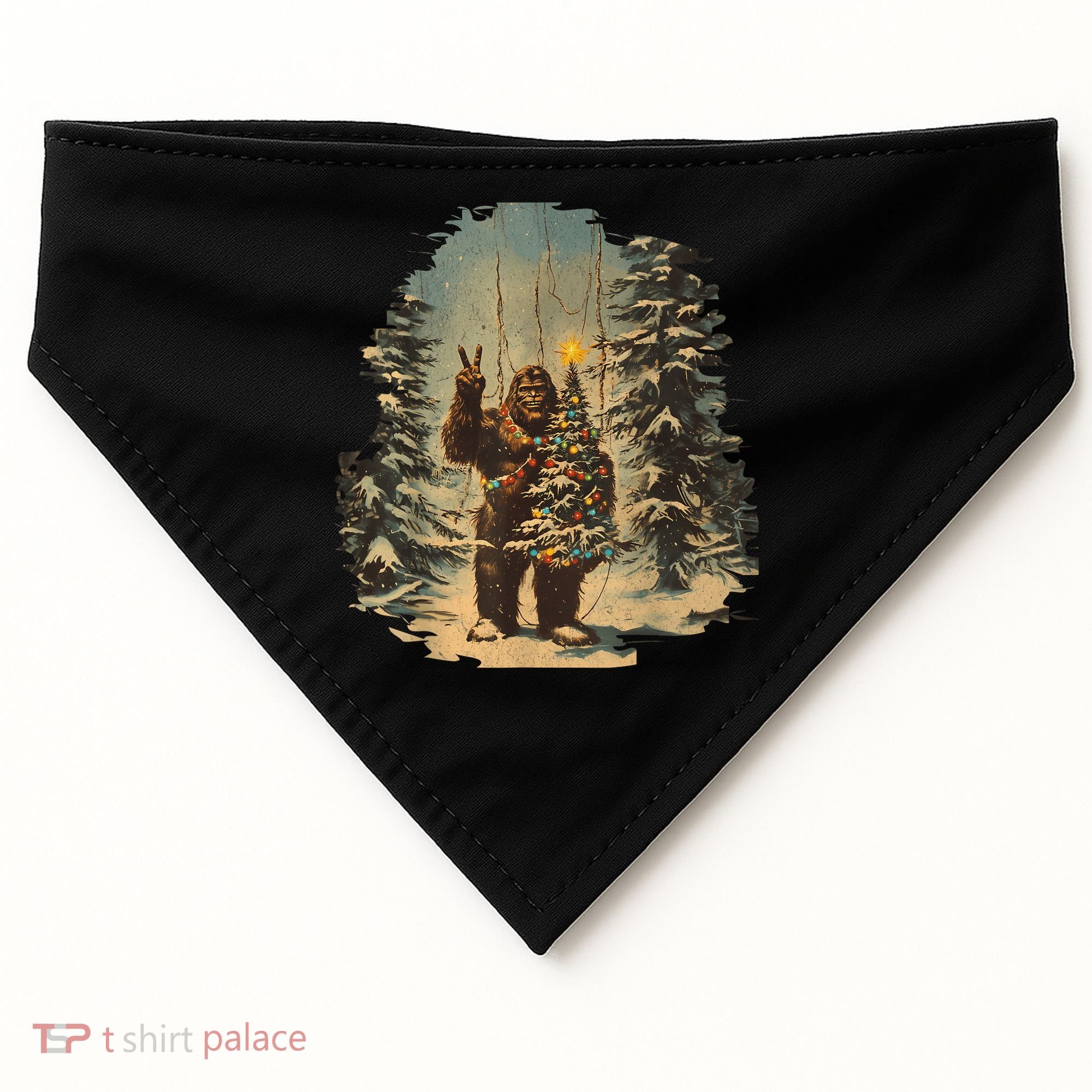 Bigfoot Christmas Tree Lights Tarot Xmas Sasquatch USA-Made Doggie Bandana