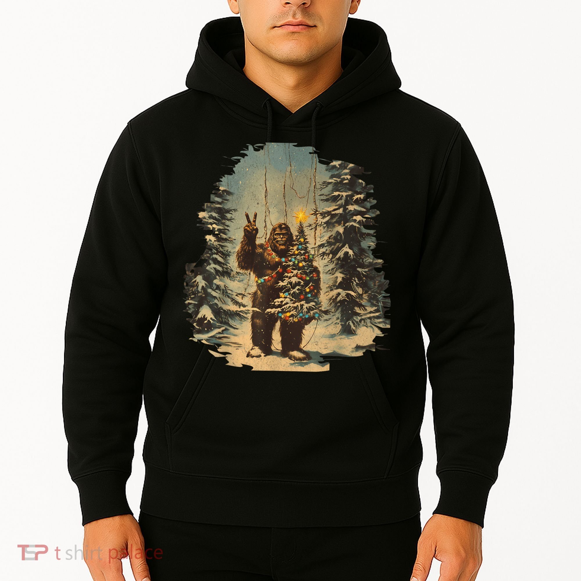 Bigfoot Christmas Tree Lights Tarot Xmas Sasquatch Hoodie