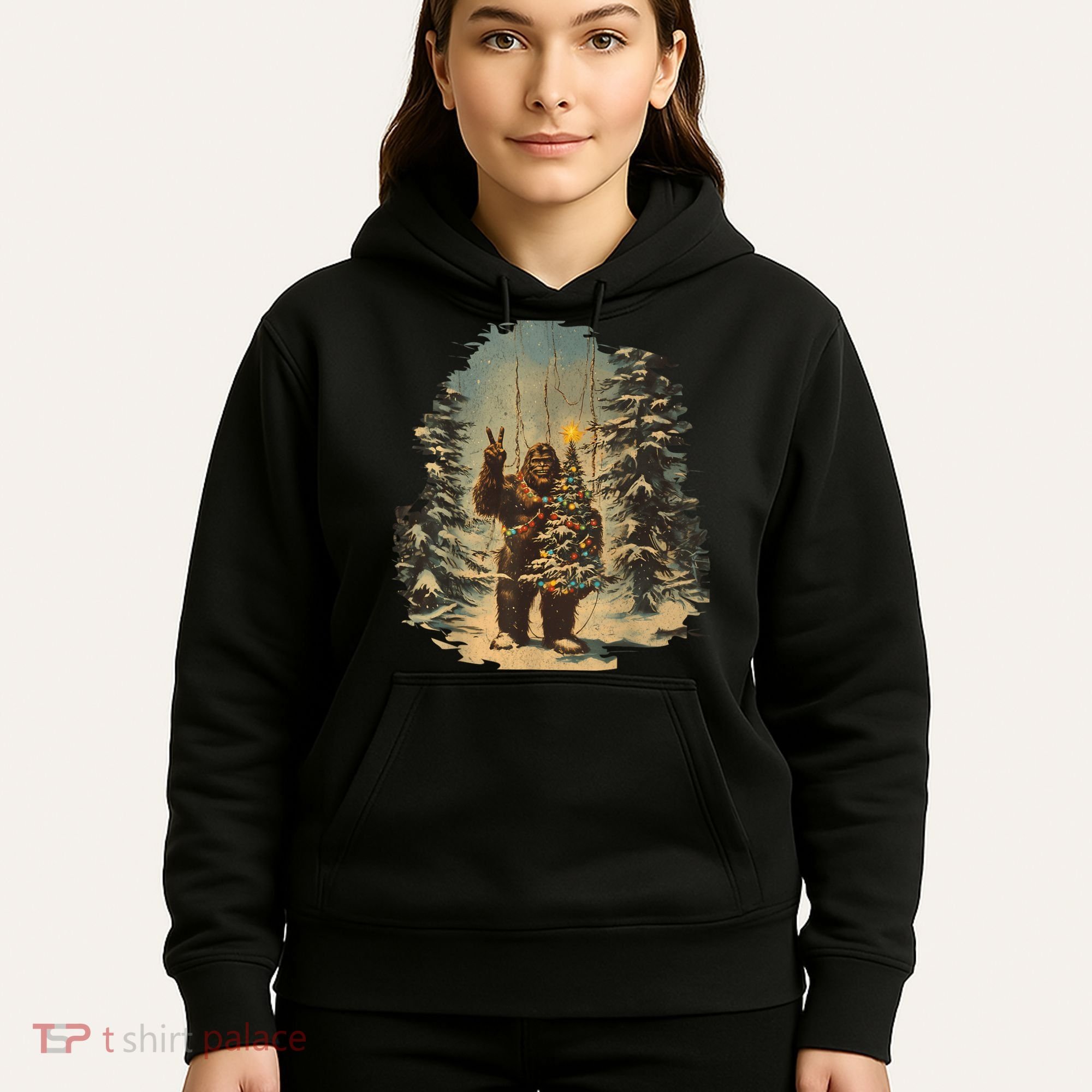 Bigfoot Christmas Tree Lights Tarot Xmas Sasquatch Hoodie