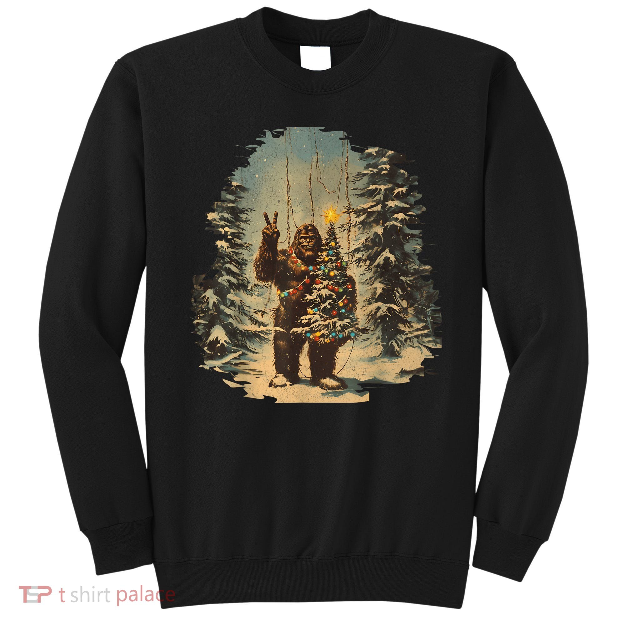 Bigfoot Christmas Tree Lights Tarot Xmas Sasquatch Sweatshirt