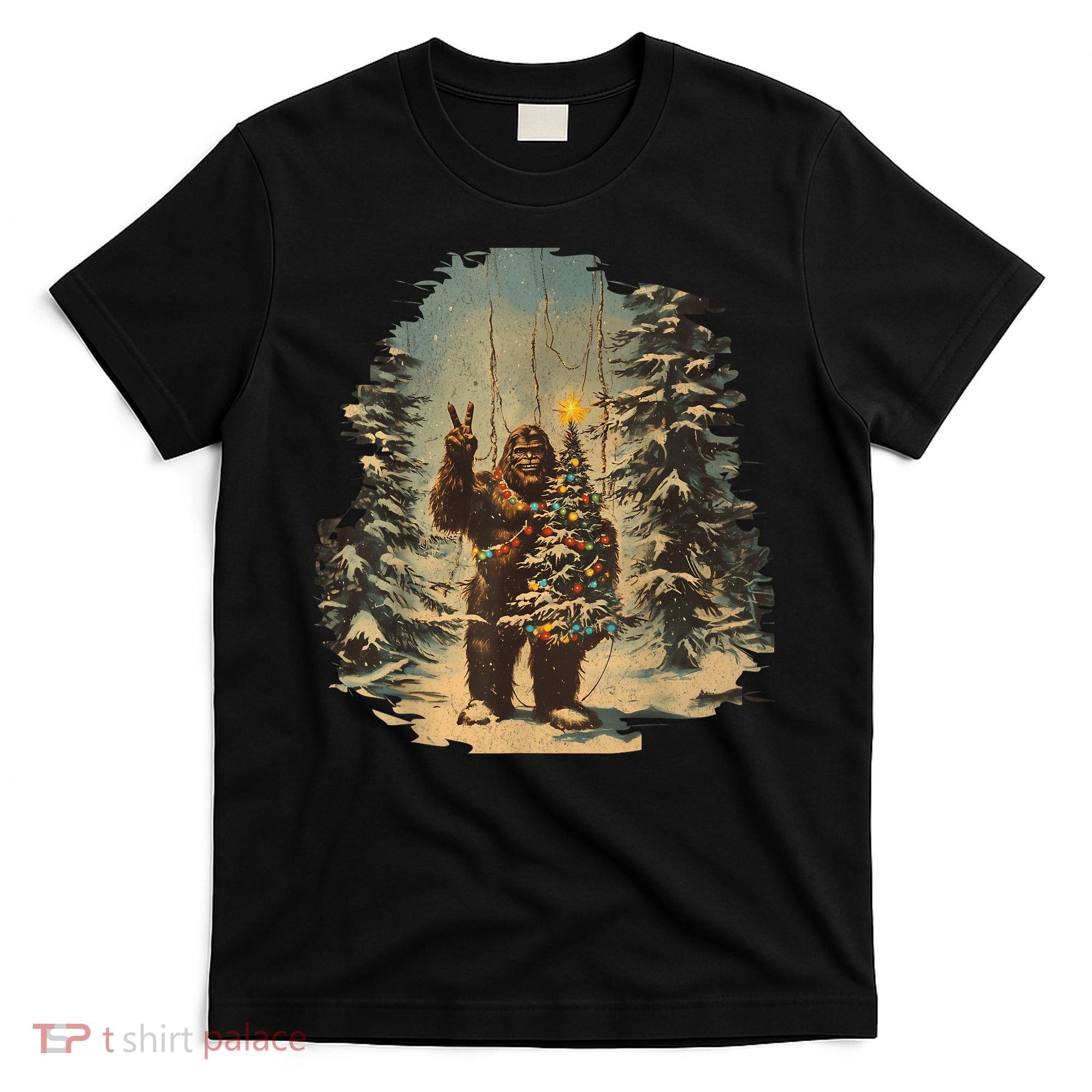 Bigfoot Christmas Tree Lights Tarot Xmas Sasquatch T-Shirt