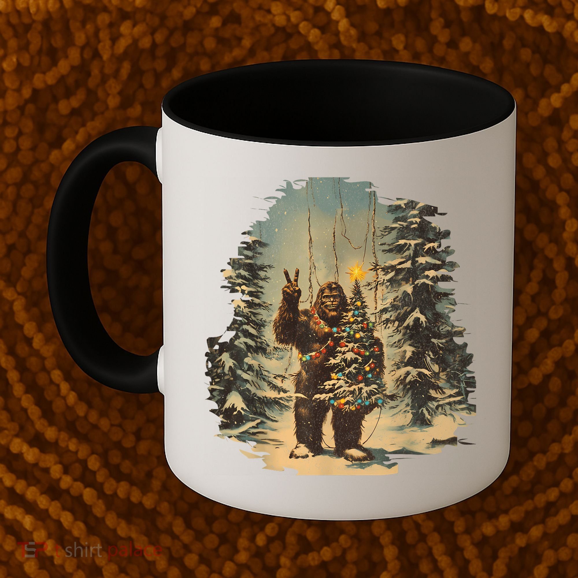 Bigfoot Christmas Tree Lights Tarot Xmas Sasquatch Coffee Mug