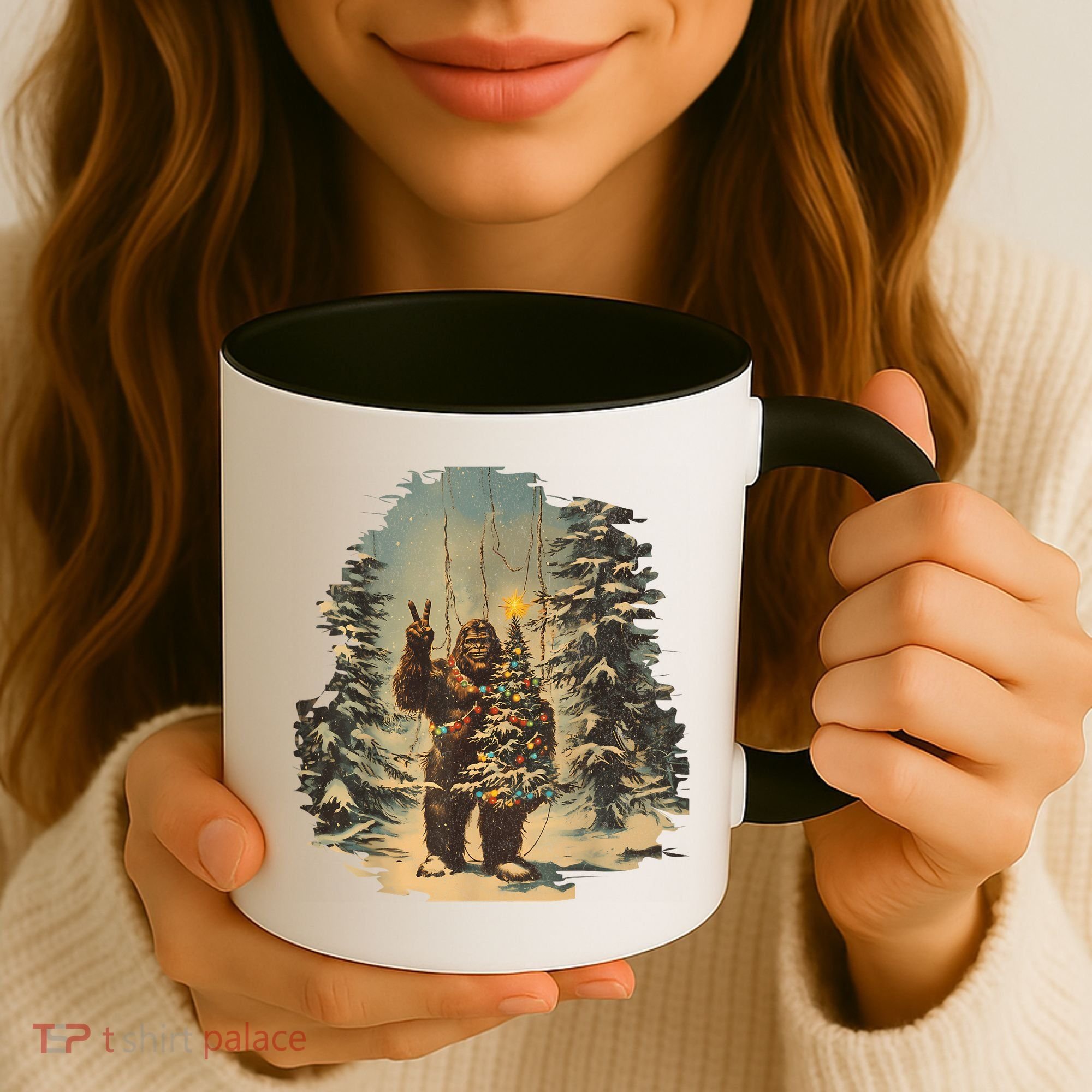 Bigfoot Christmas Tree Lights Tarot Xmas Sasquatch Coffee Mug