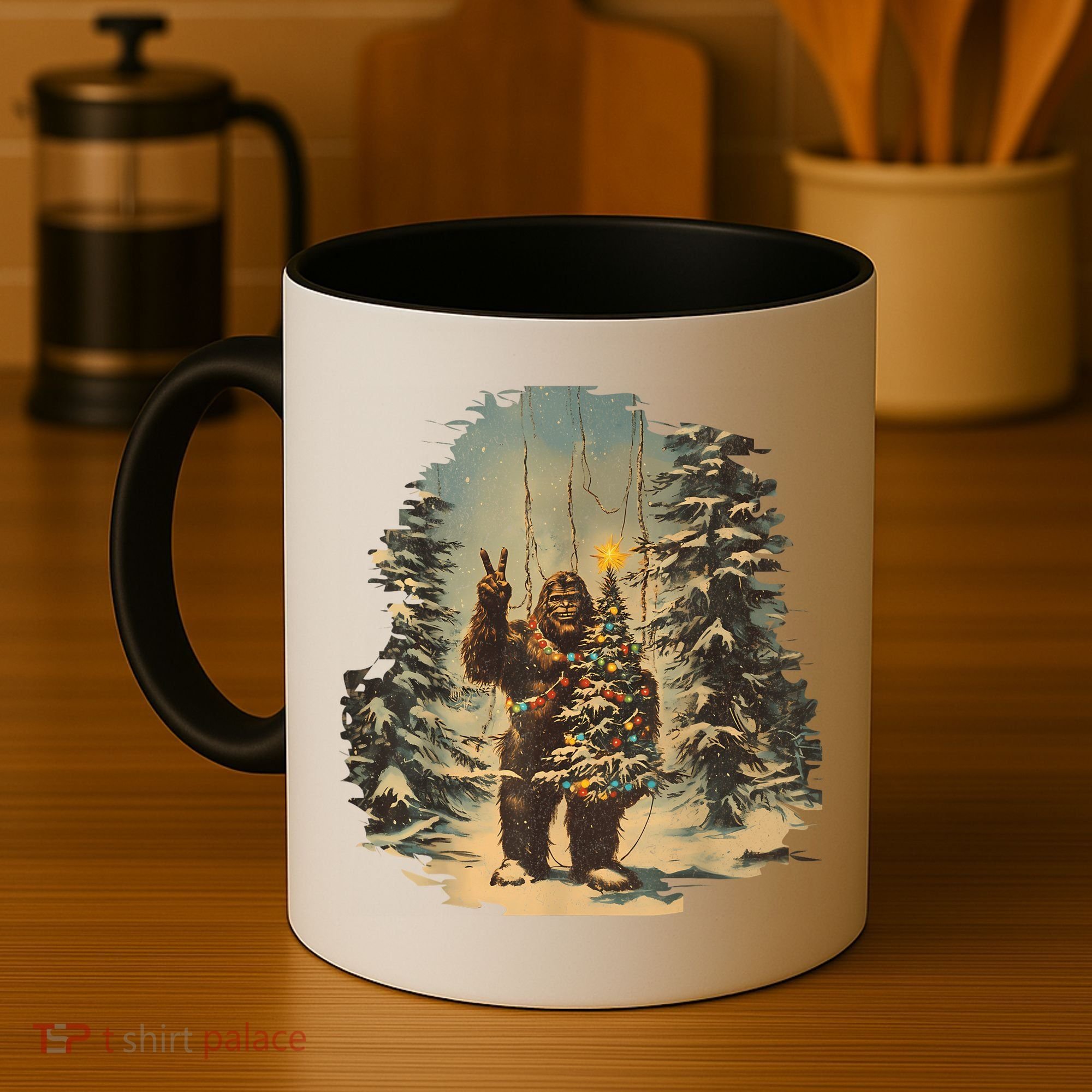 Bigfoot Christmas Tree Lights Tarot Xmas Sasquatch Coffee Mug