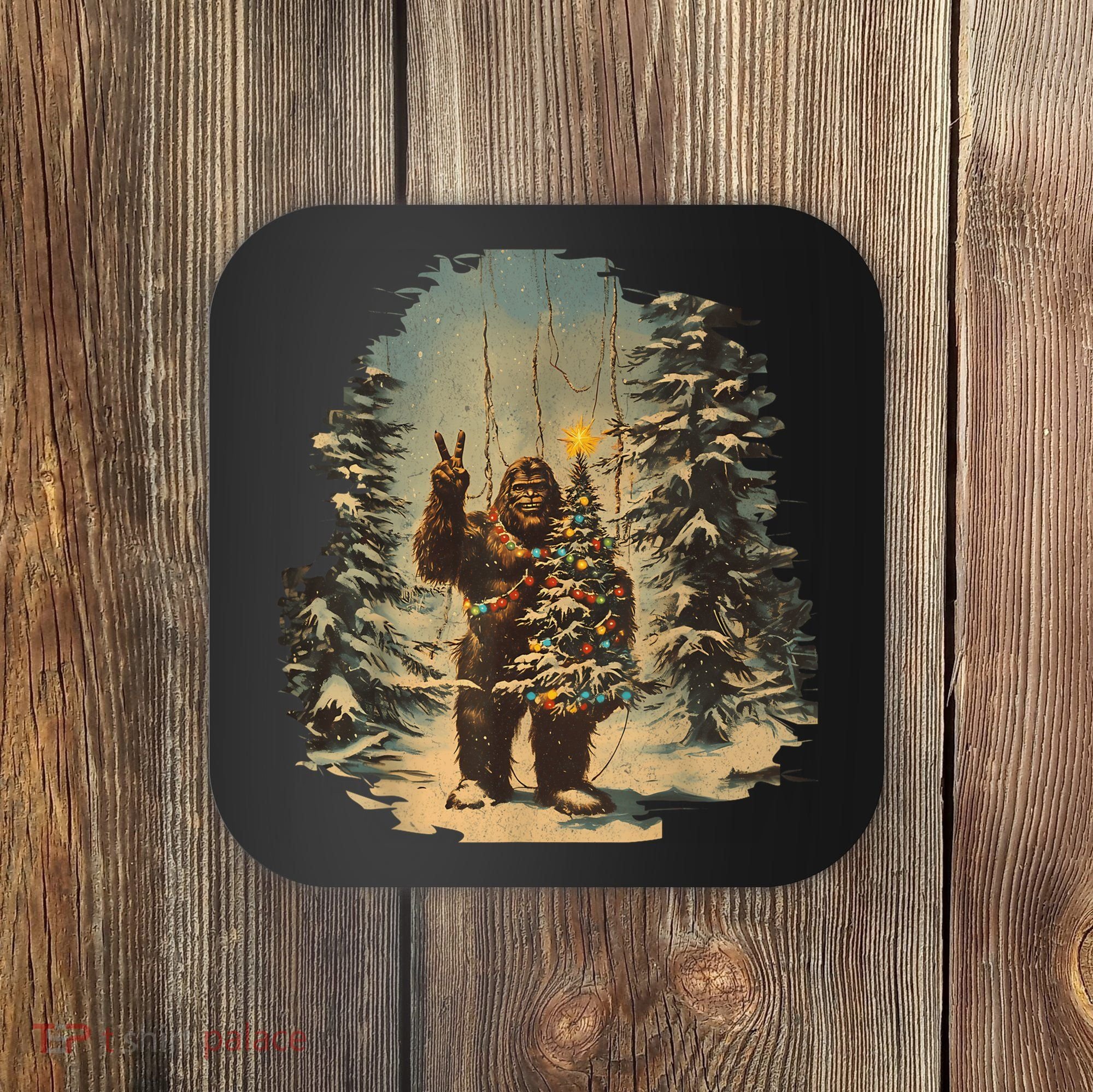 Bigfoot Christmas Tree Lights Tarot Xmas Sasquatch Coaster