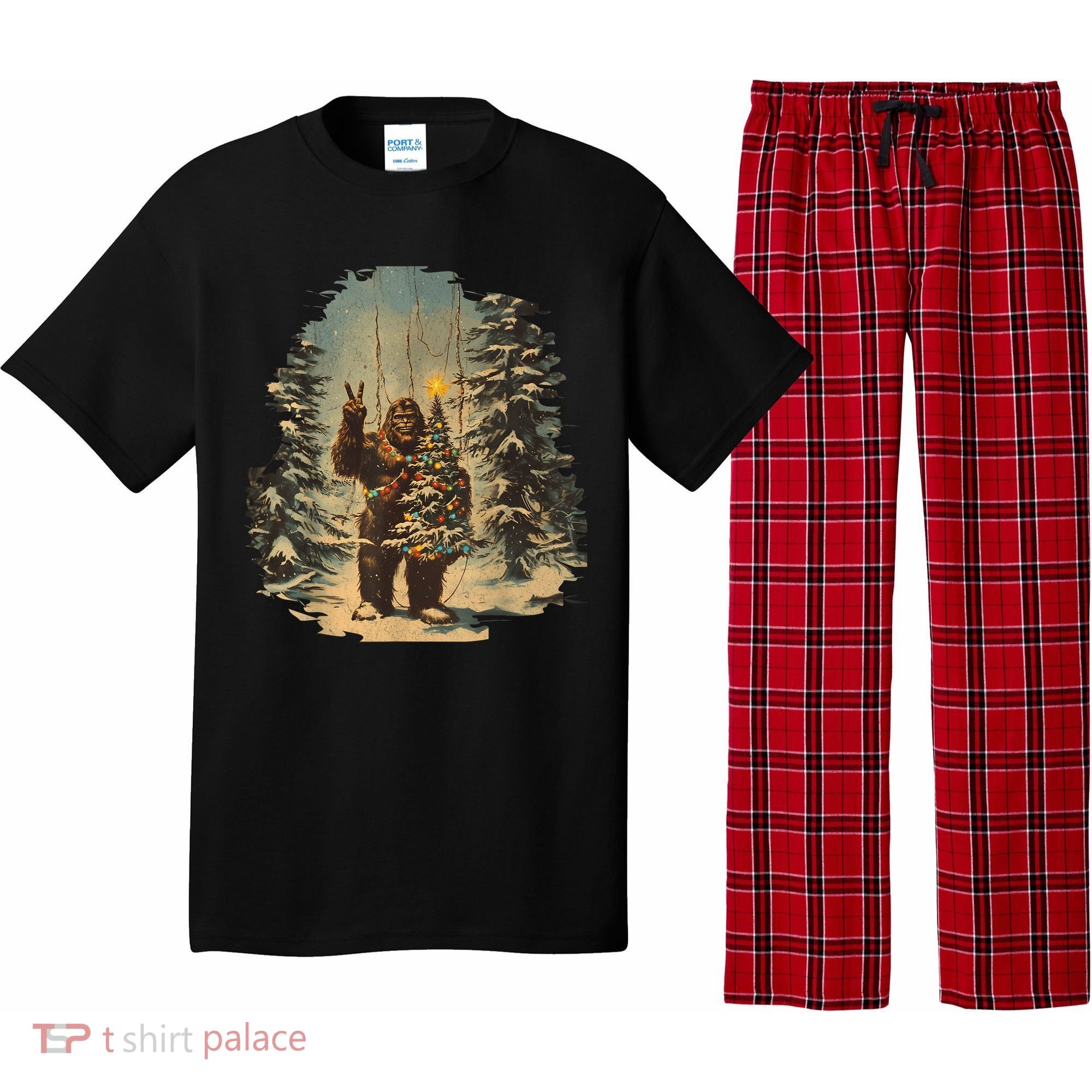 Bigfoot Christmas Tree Lights Tarot Xmas Sasquatch Pajama Set