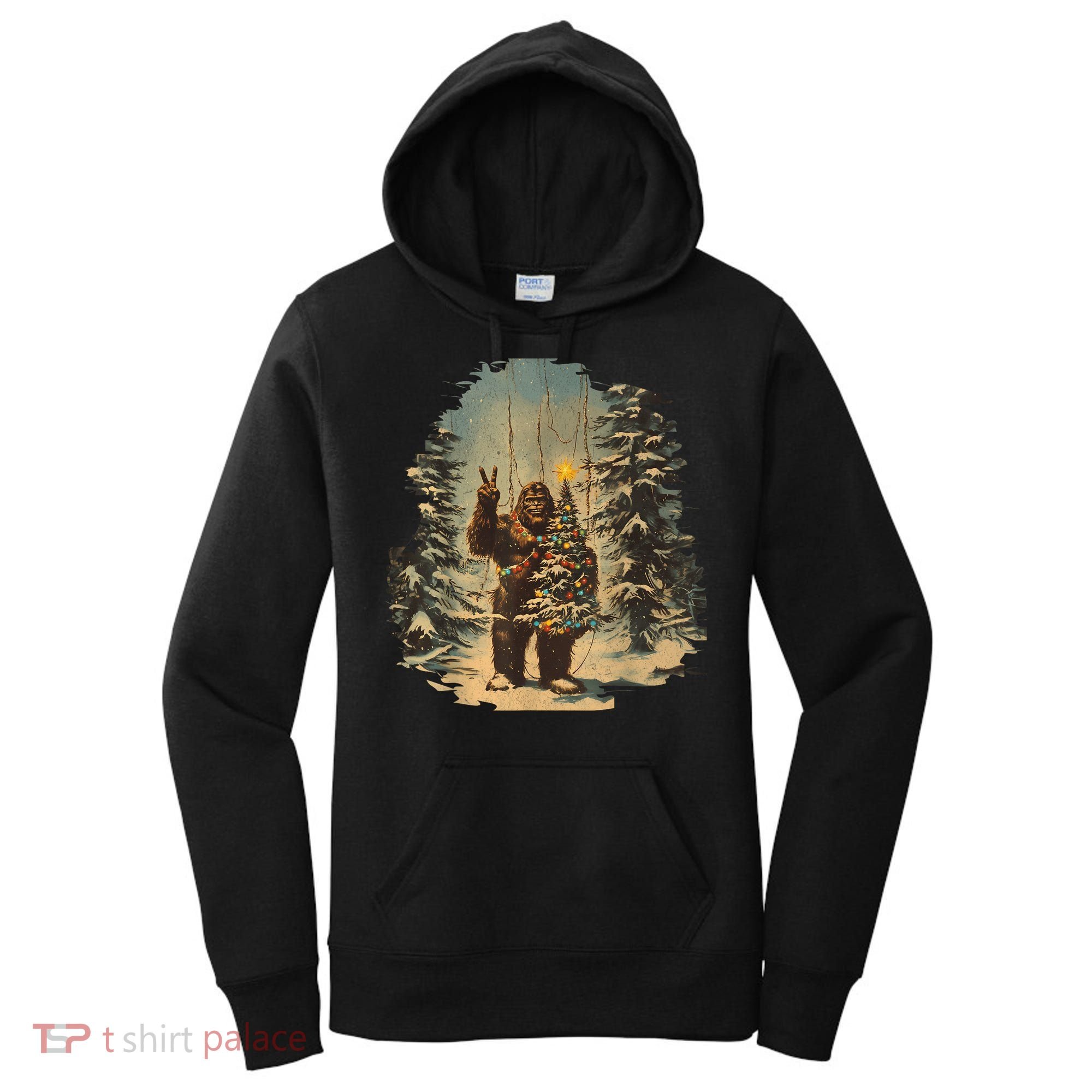 Bigfoot Christmas Tree Lights Tarot Xmas Sasquatch Women's Hoodie