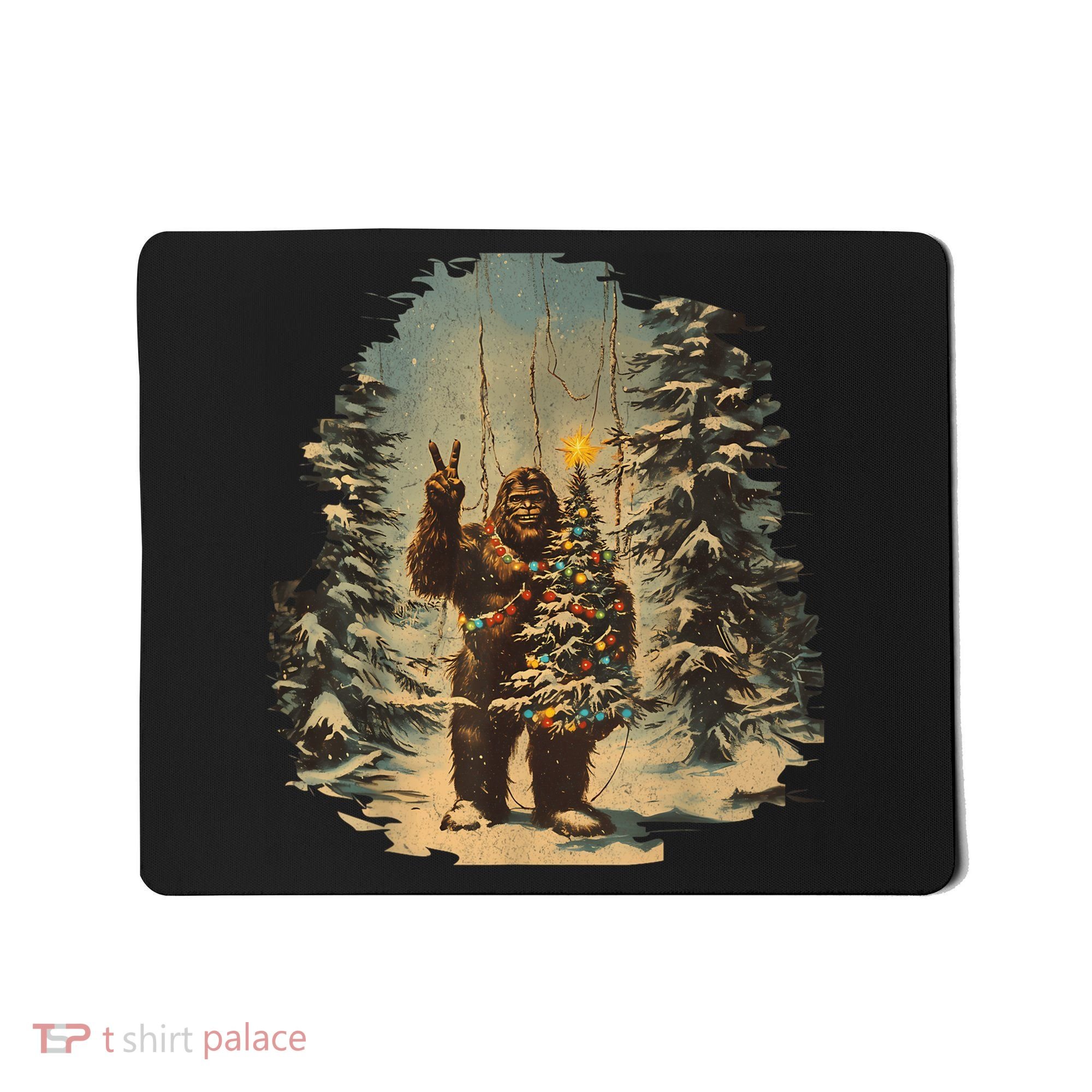 Bigfoot Christmas Tree Lights Tarot Xmas Sasquatch Mousepad
