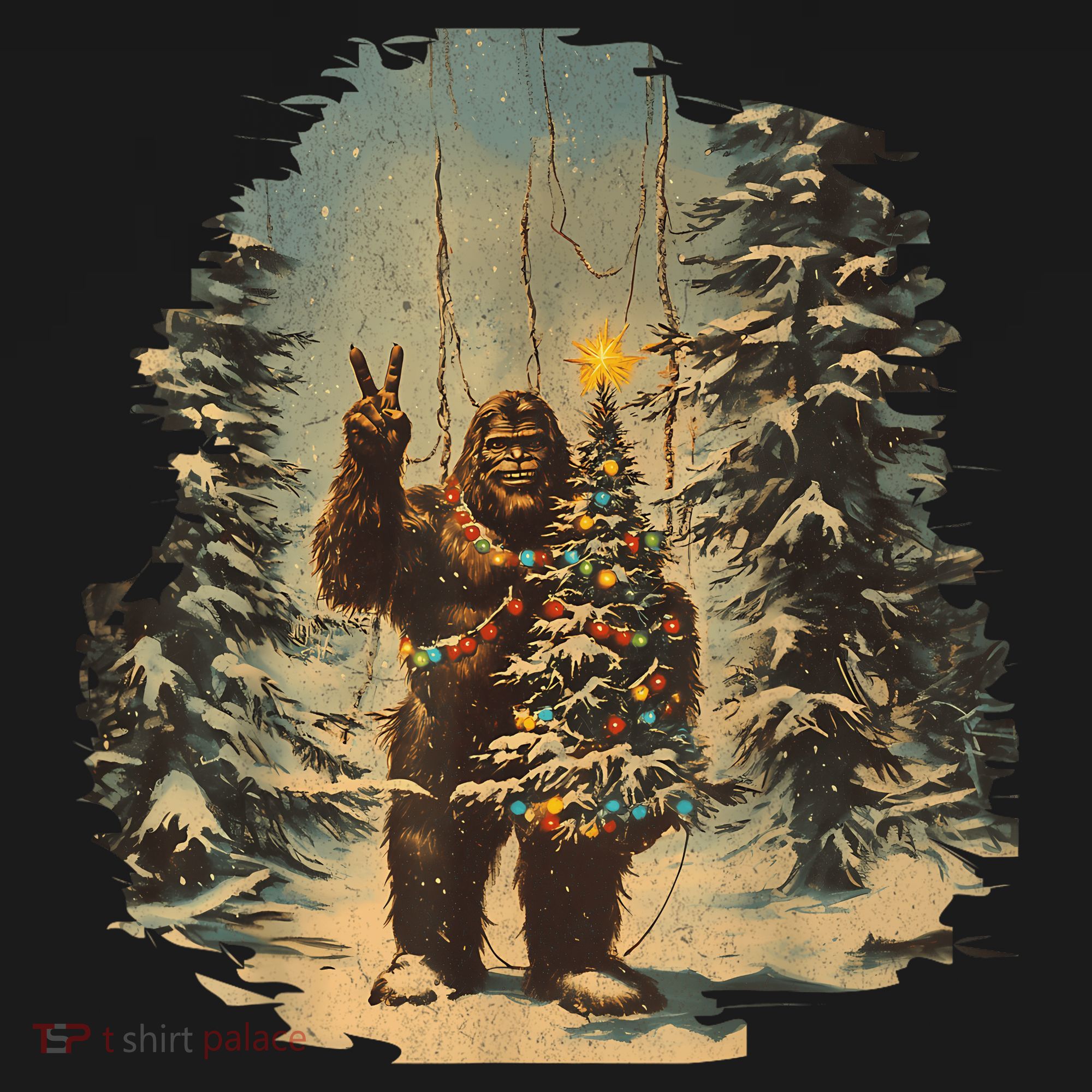 Bigfoot Christmas Tree Lights Tarot Xmas Sasquatch Mousepad