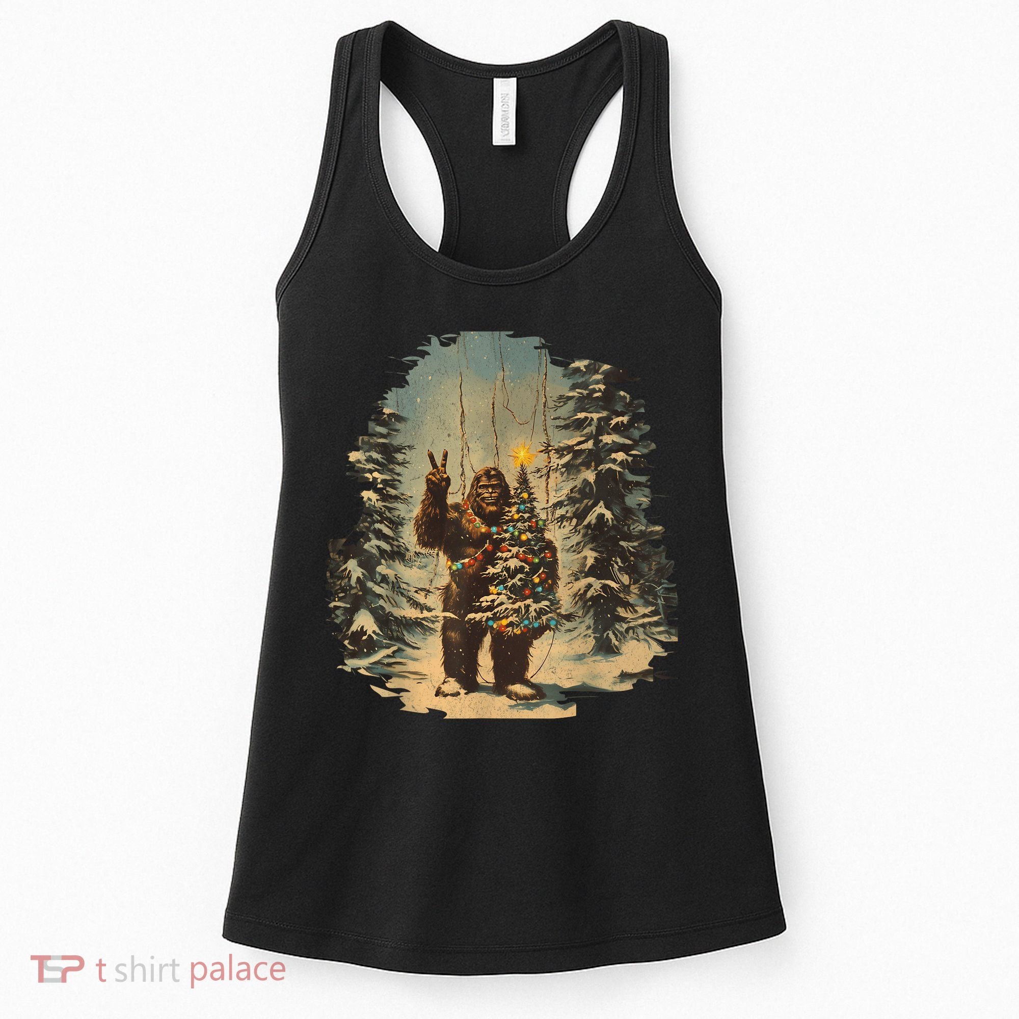 Bigfoot Christmas Tree Lights Tarot Xmas Sasquatch Women's Tank Top