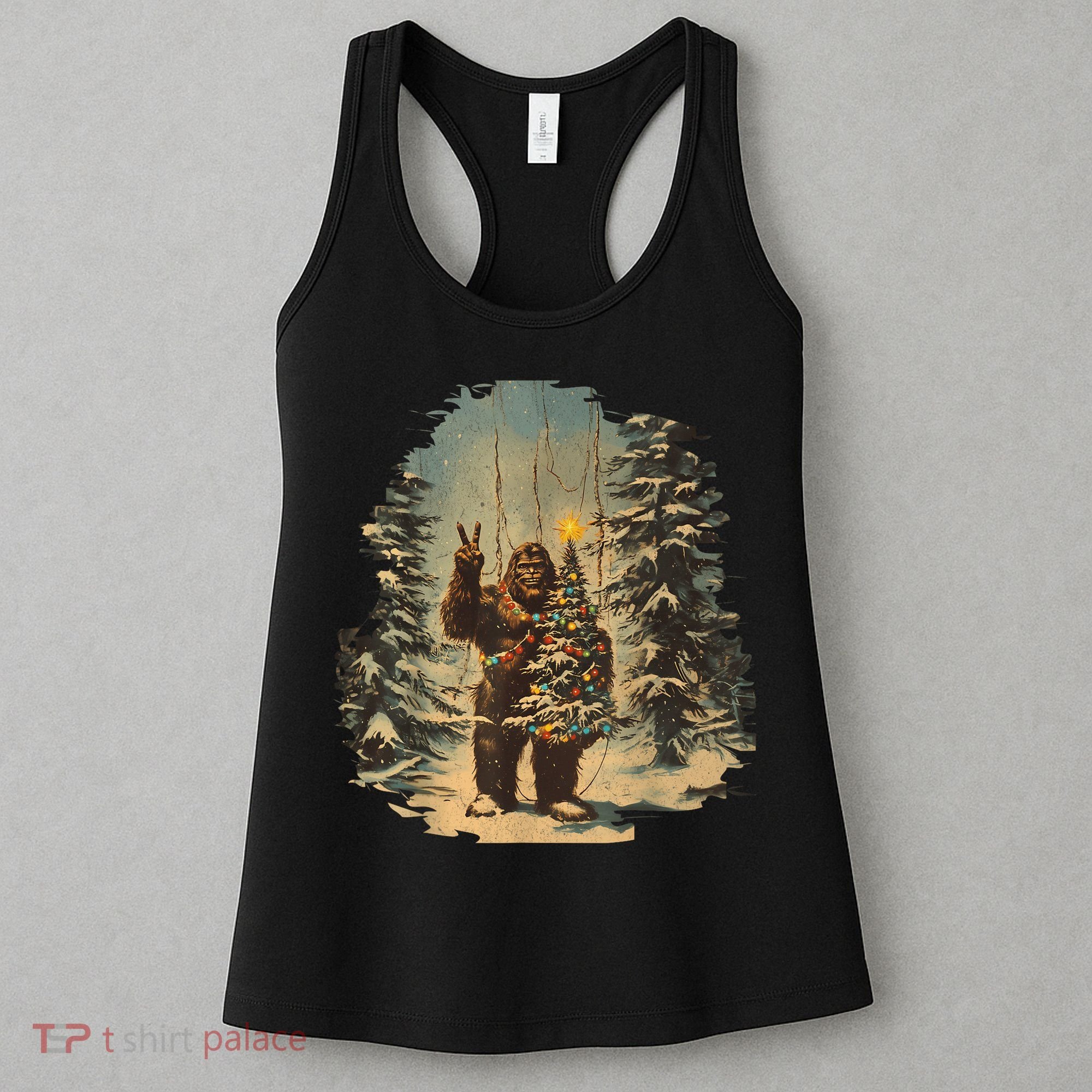 Bigfoot Christmas Tree Lights Tarot Xmas Sasquatch Women's Tank Top