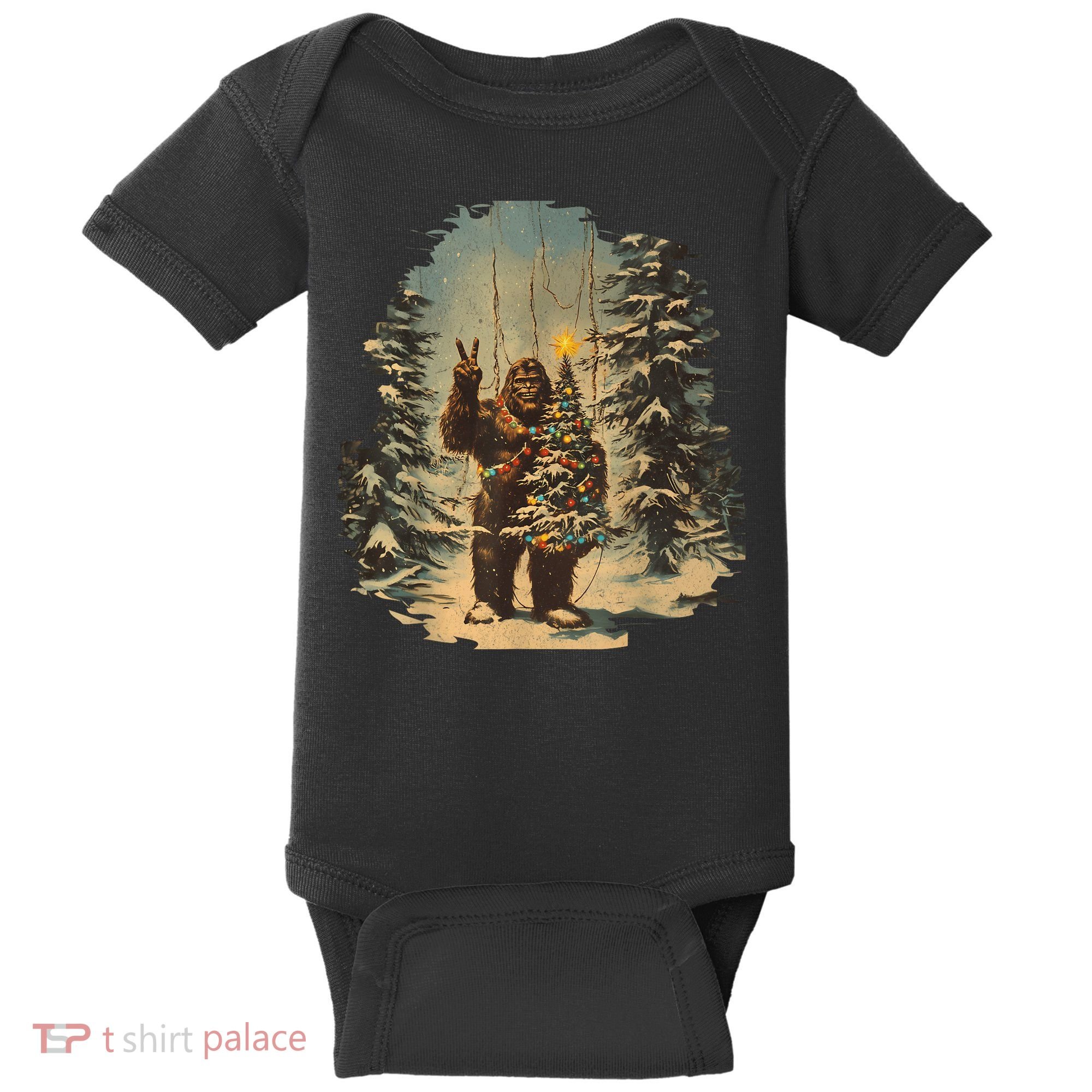 Bigfoot Christmas Tree Lights Tarot Xmas Sasquatch Baby Bodysuit