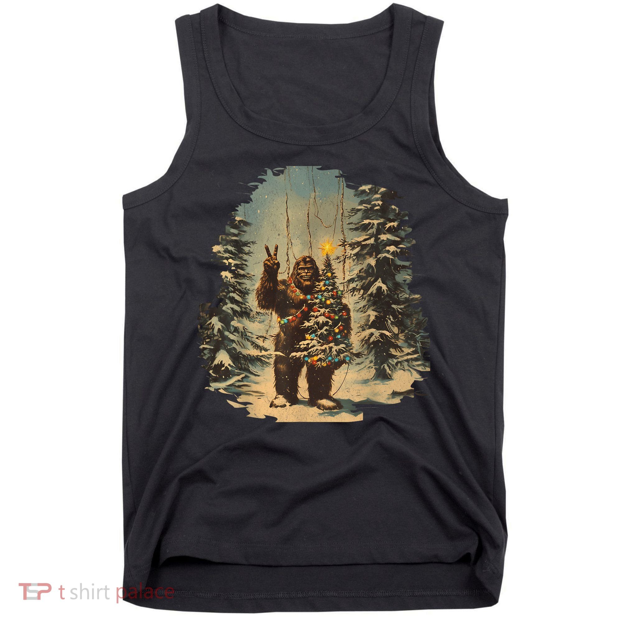 Bigfoot Christmas Tree Lights Tarot Xmas Sasquatch Tank Top