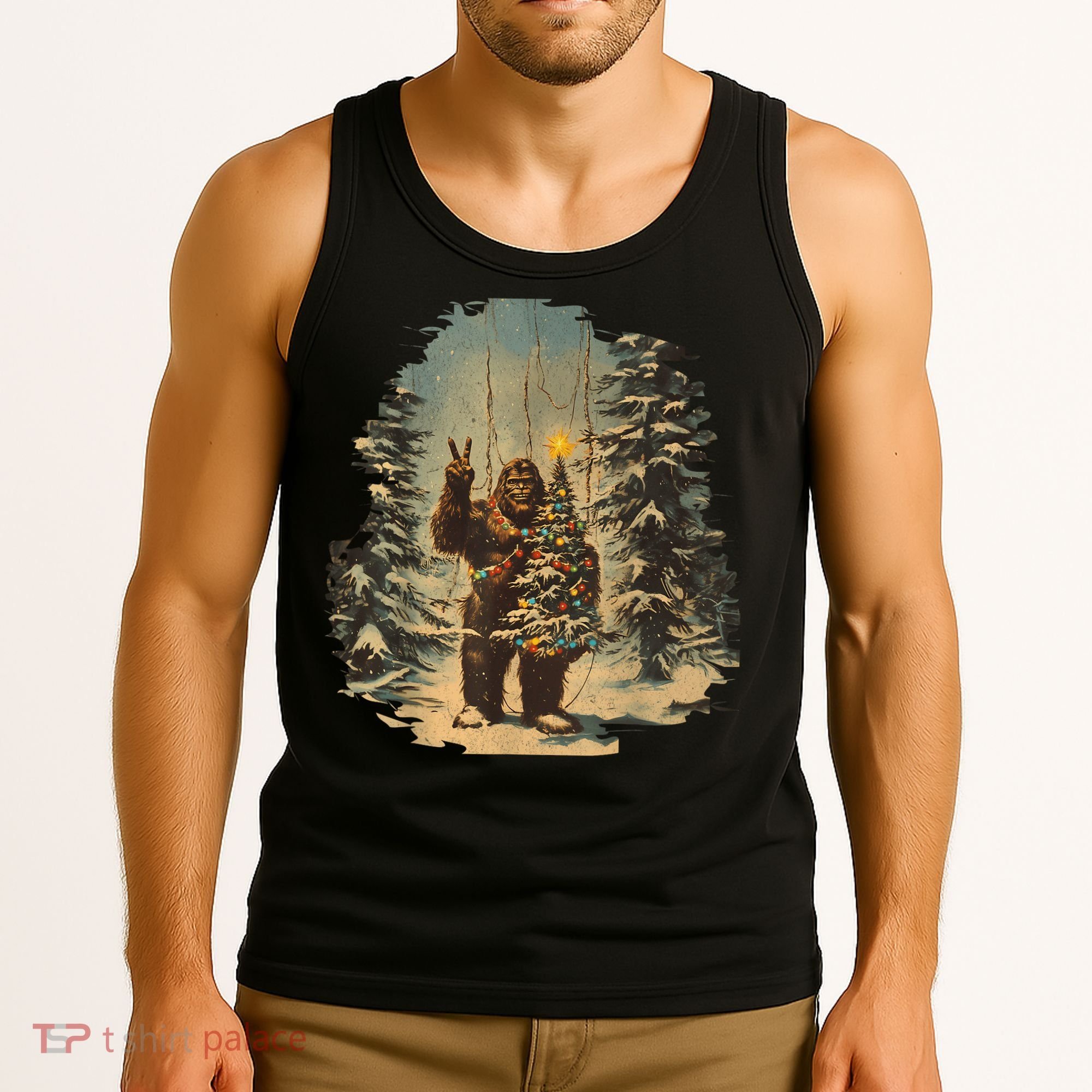 Bigfoot Christmas Tree Lights Tarot Xmas Sasquatch Tank Top