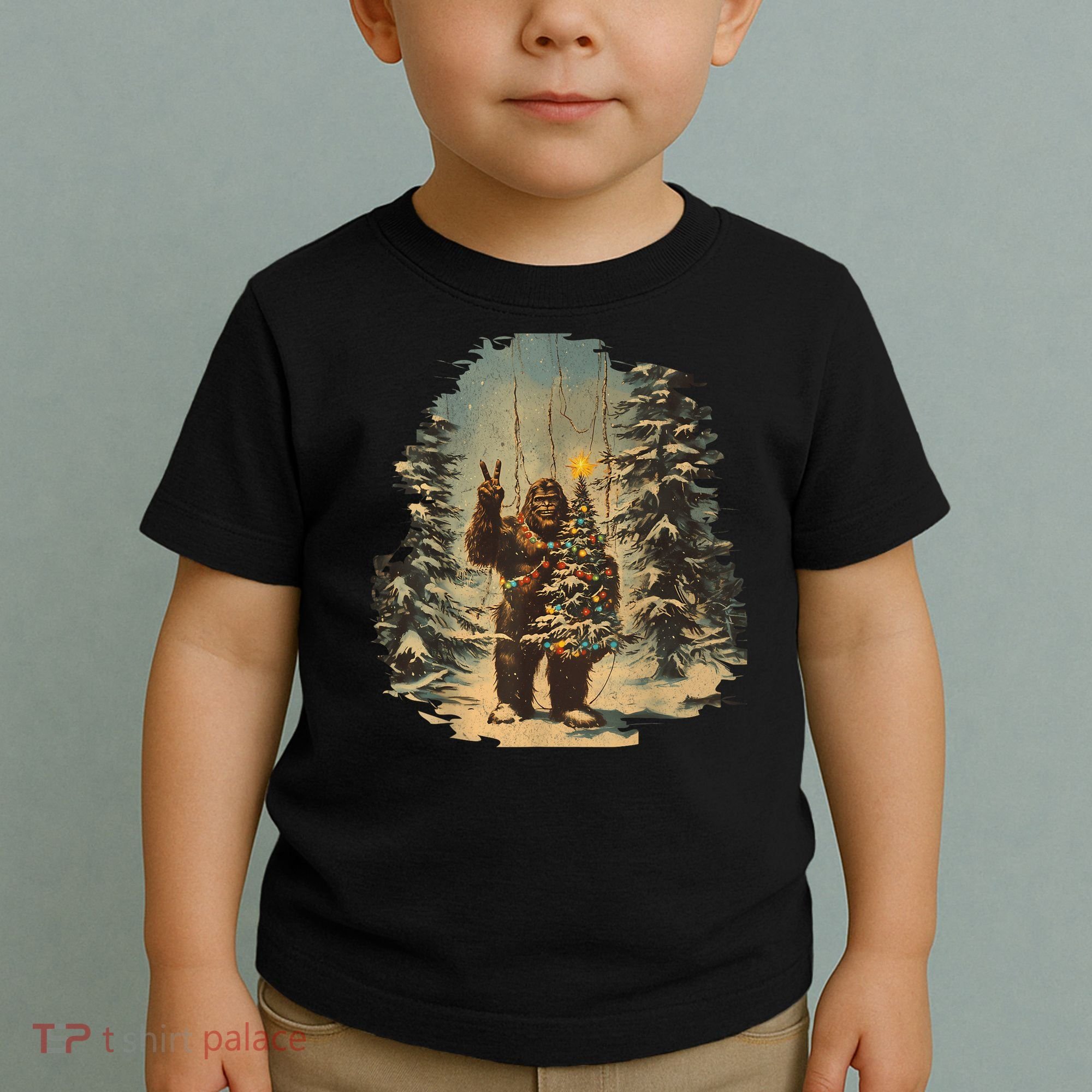 Bigfoot Christmas Tree Lights Tarot Xmas Sasquatch Toddler T-Shirt