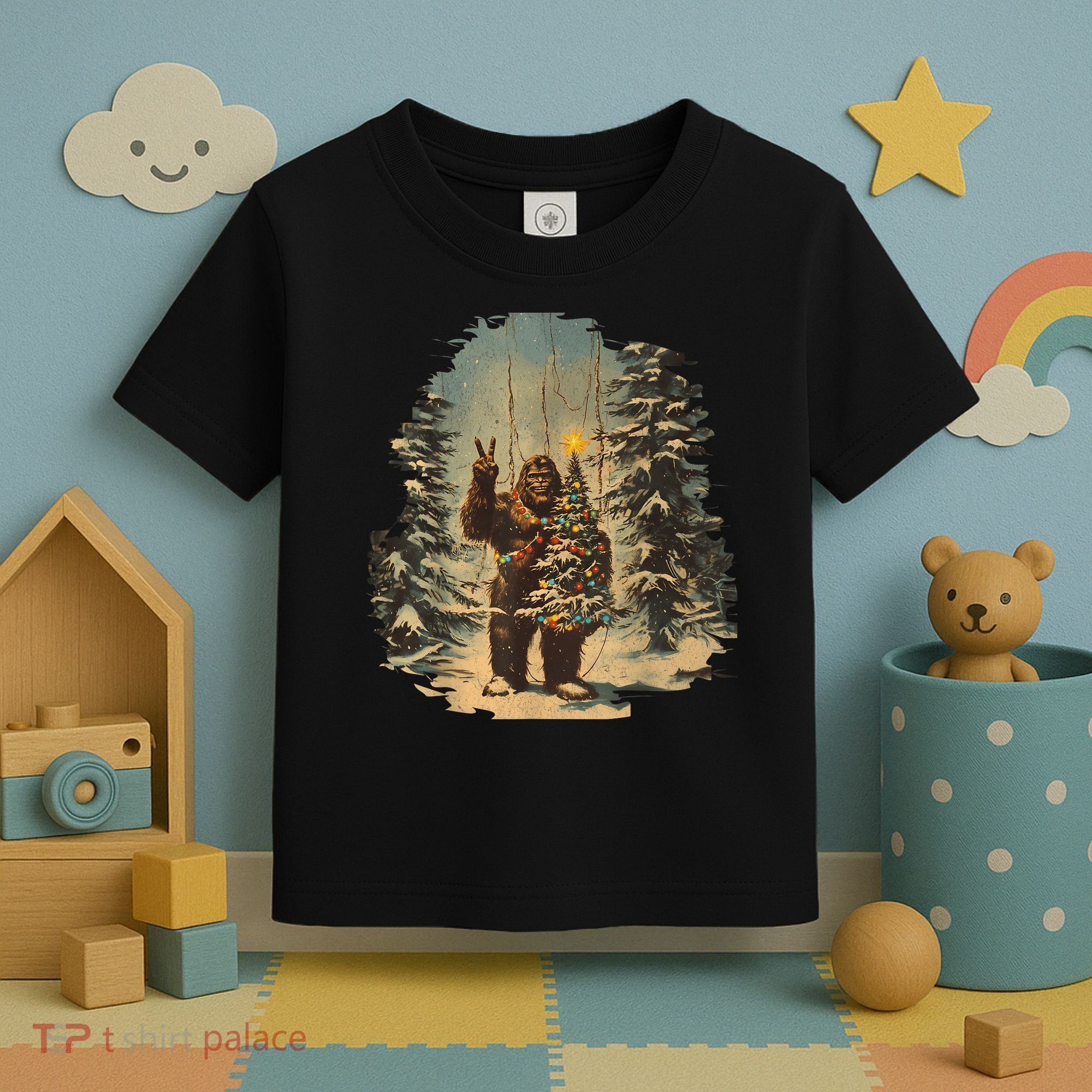 Bigfoot Christmas Tree Lights Tarot Xmas Sasquatch Toddler T-Shirt